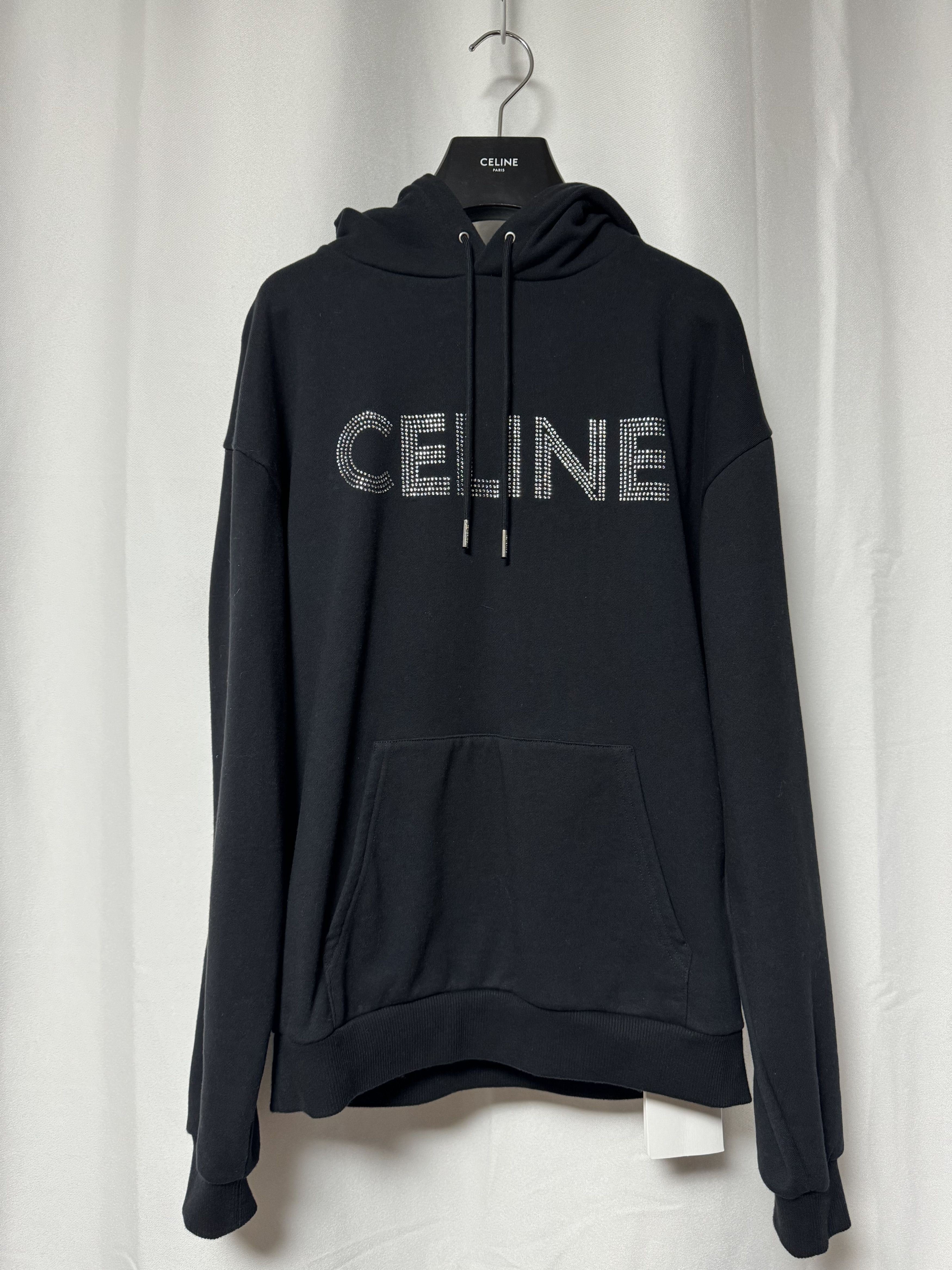 image of Celine Fw23 Rhinestone Logo Hoodie in Black, Men's (Size XS)