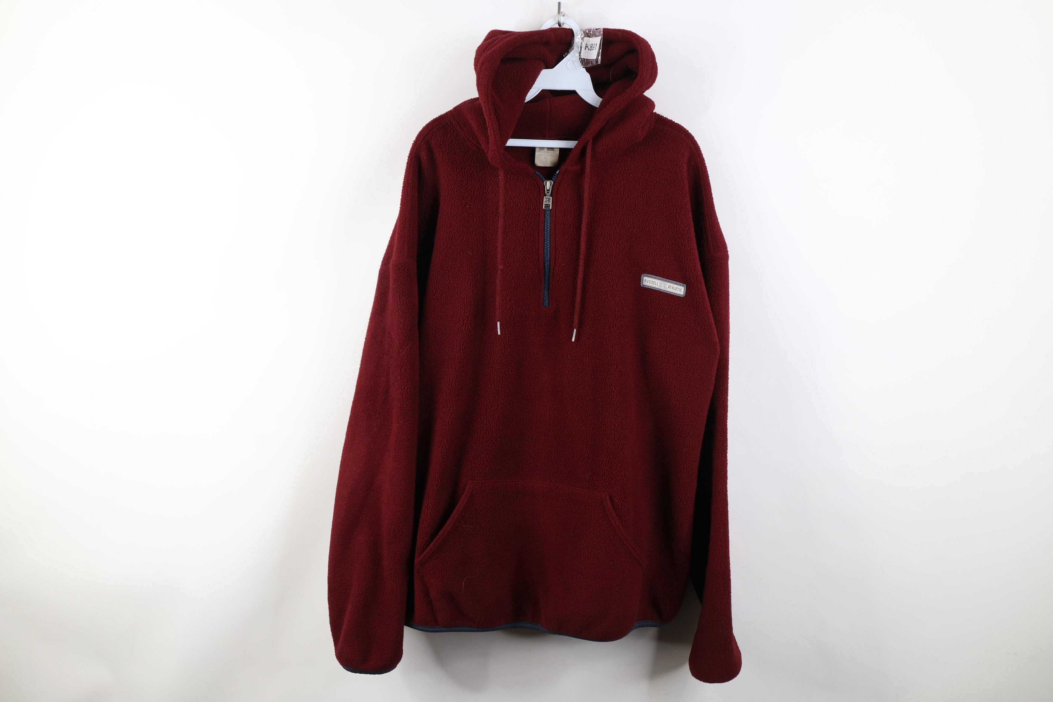 Vintage 90s Russell Athletic Half Zip Fleece Hoodie Red USA