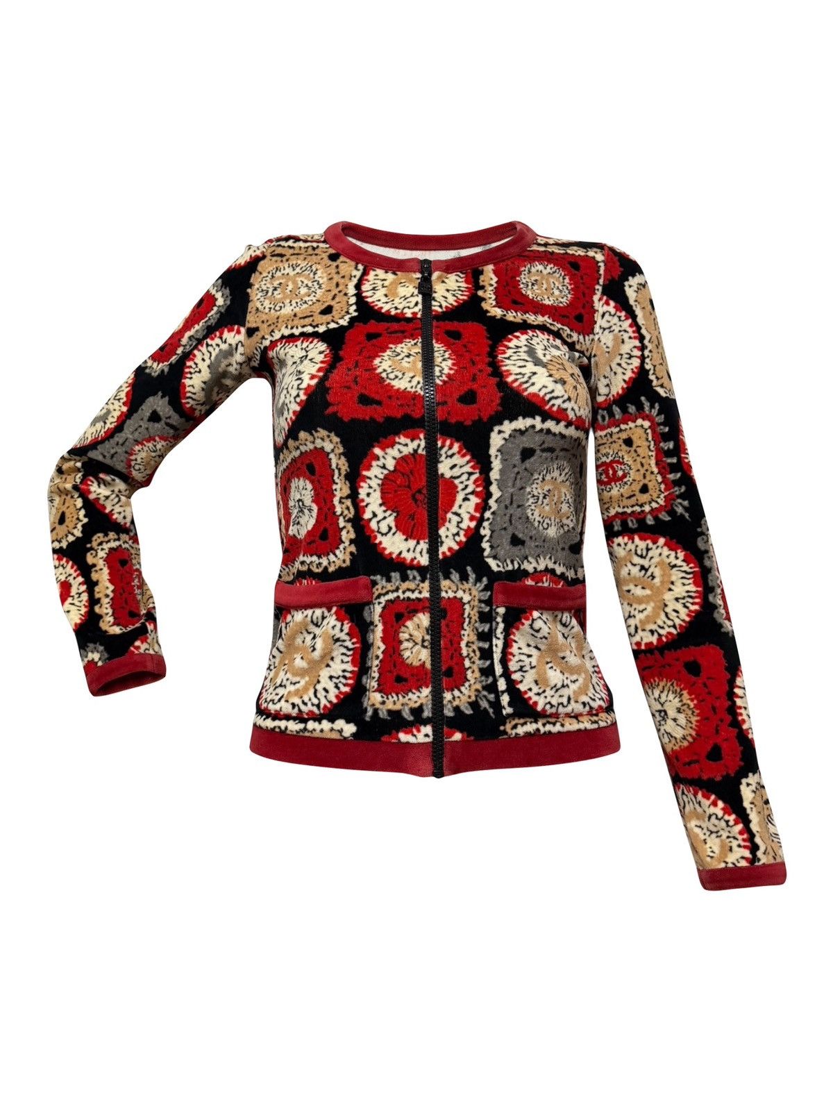Chanel CHANEL Sport S/S 2009 Patchwork Print Velour Zip-Up Jacket Size XS / US 0-2 / IT 36-38 - 1 Thumbnail