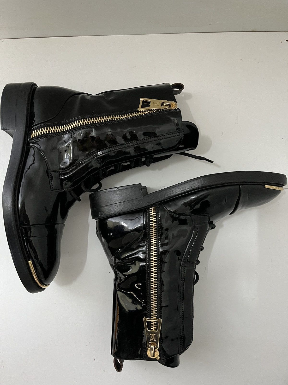 Louis Vuitton Louis Vuitton Patent Calfskin Monogram Macadam Combat Boots Size US 5.5 / IT 35.5 - 2 Thumbnail