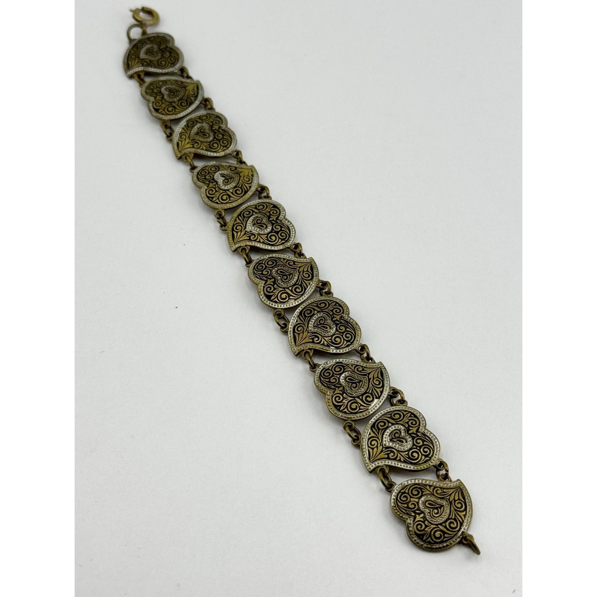 Vintage Spain Damascene Heart Bracelet
