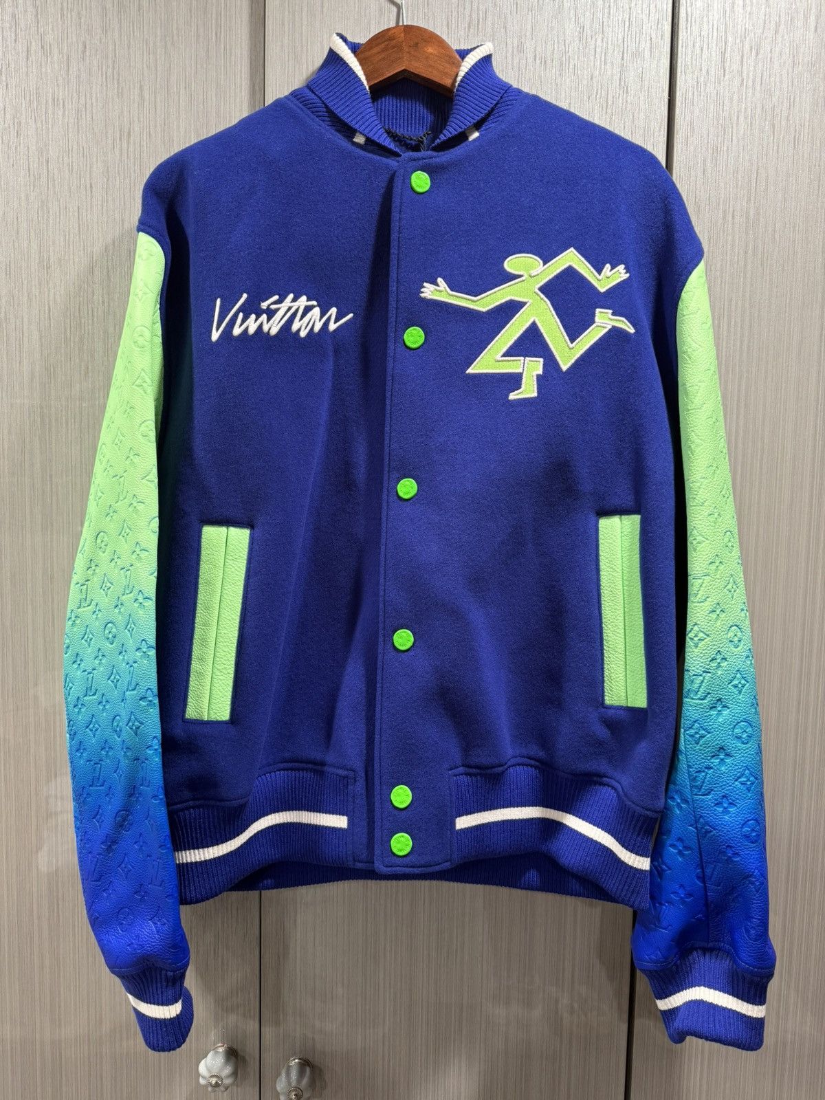 Louis Vuitton Louis Vuitton Blue Gradient Monogram Varsity Leather Jacket Size US XL / EU 56 / 4 - 1 Thumbnail