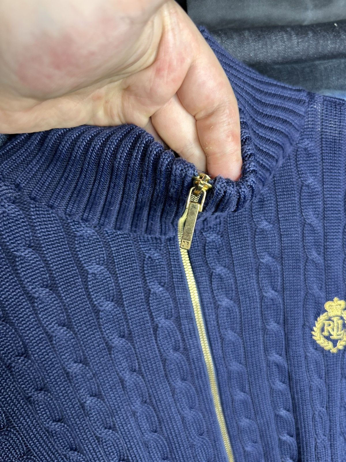Lauren Ralph Lauren Lauren Ralph Lauren Cable Knit Full Zip Sweater Gold Logo Size US L / EU 52-54 / 3 - 4 Thumbnail