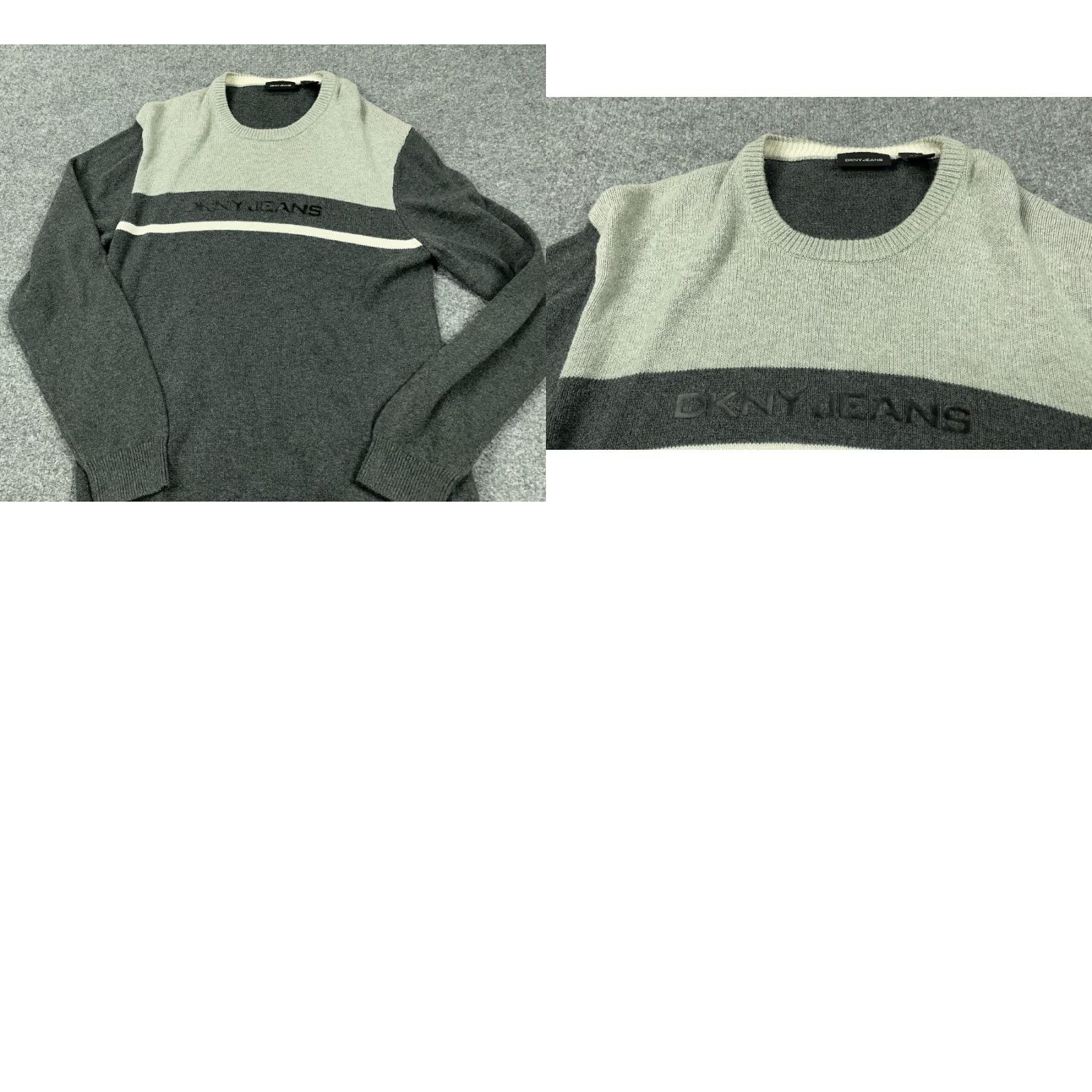DKNY VINTAGE DKNY Striped Crew Neck Pullover Sweat er Adult XL Gray Cotton Knit 90s Hip Hop Retro Logo - Mens Size US XL / EU 56 / 4 - 8 Thumbnail