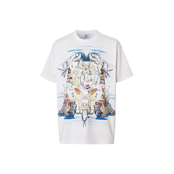 Burberry Burberry Sketch Printed White Short Sleeve T-Shirt Size US S / EU 44-46 / 1 - 1 Thumbnail