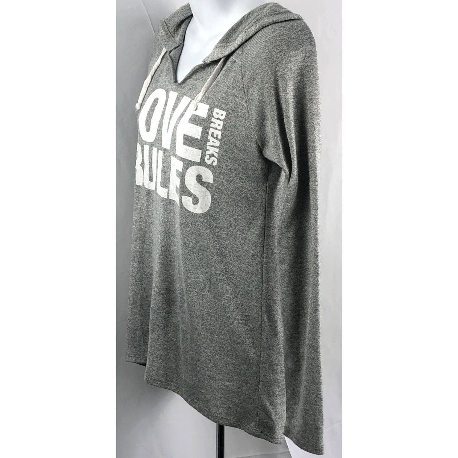Vintage City Streets Hoodie Women S Gray Love Rules Knit Lightweight Active Yoga Pullover V-Neck Hi-Lo Hem Summer Spring Fall Winter 55% rayon 45% poly Size S / US 4 / IT 40 - 2 Thumbnail