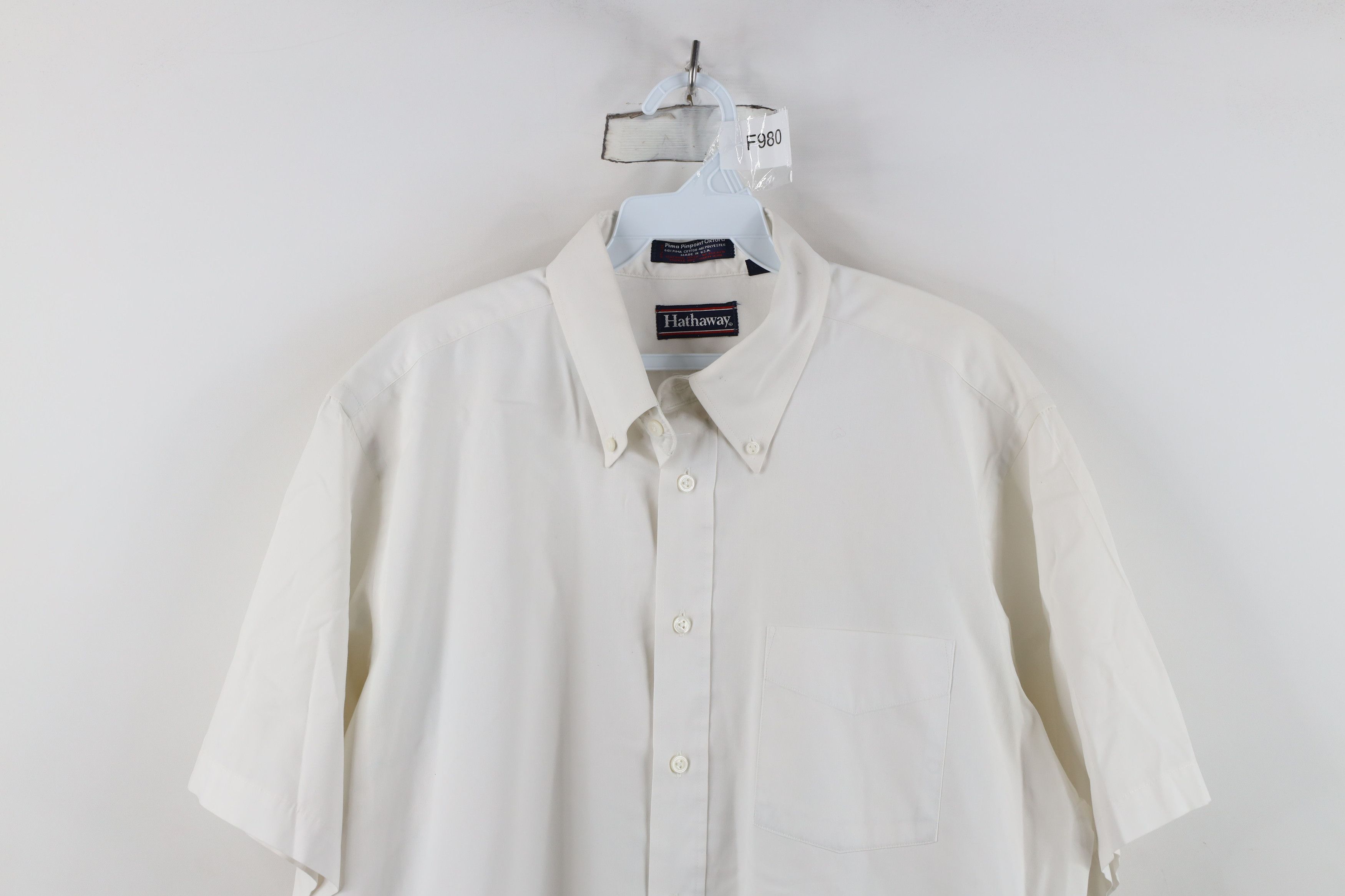 Vintage Vintage 90s Oxford Short Sleeve Button Down Shirt USA White Size US M / EU 48-50 / 2 - 2 Thumbnail