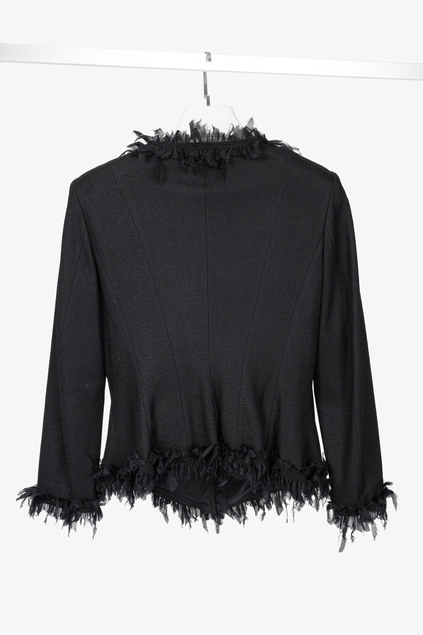 Armani Collezioni Armani Collezioni Black Crepe Silk-Fringe Jacket Size M / US 6-8 / IT 42-44 - 2 Thumbnail
