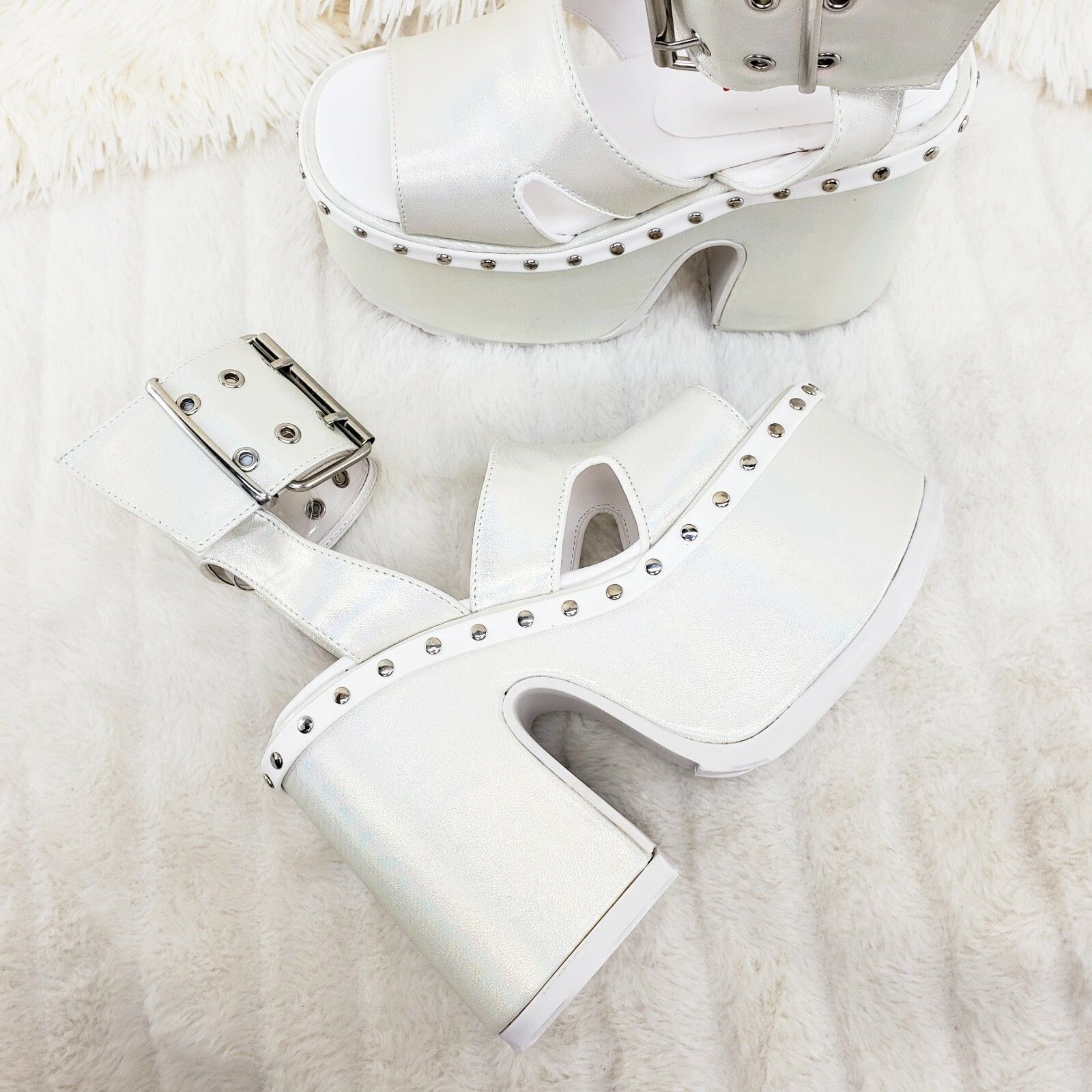 Other DEMONIA Camel 102 Stacked White Pearl Platform Sandals Goth Size US 8 / IT 38 - 5 Thumbnail