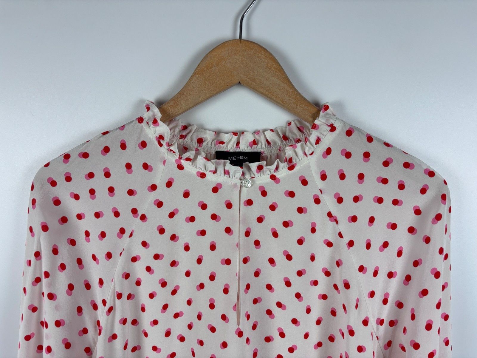 ME+EM ME+EM Silk Blouse Long Sleeve Polka Dot White Pink Size US 8 Size M / US 6-8 / IT 42-44 - 2 Thumbnail