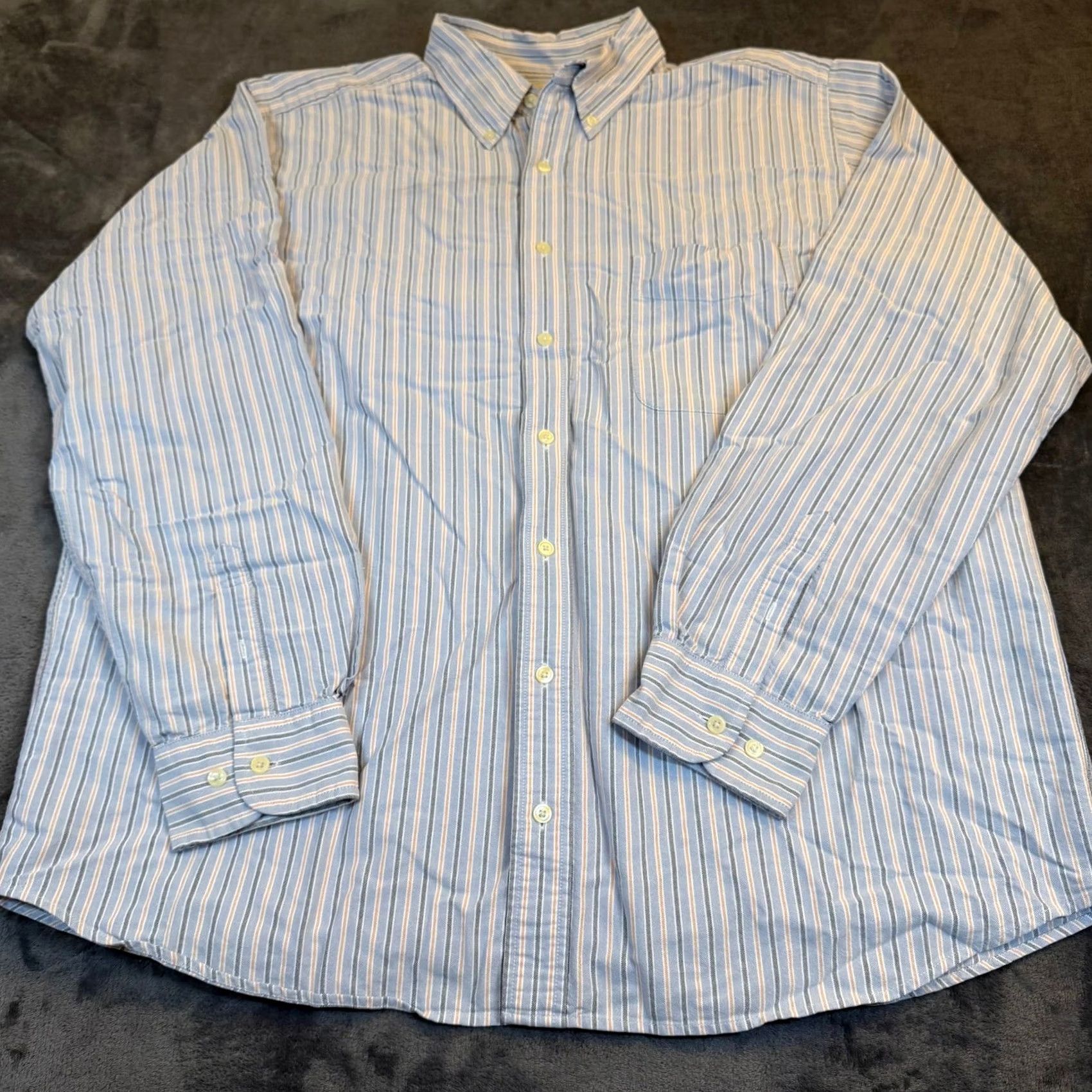Eddie Bauer Eddie Bauer Mens XL Tall Relaxed Fit Striped Button-Down Shirt Blue Cotton Shirt Size US XL / EU 56 / 4 - 3 Thumbnail