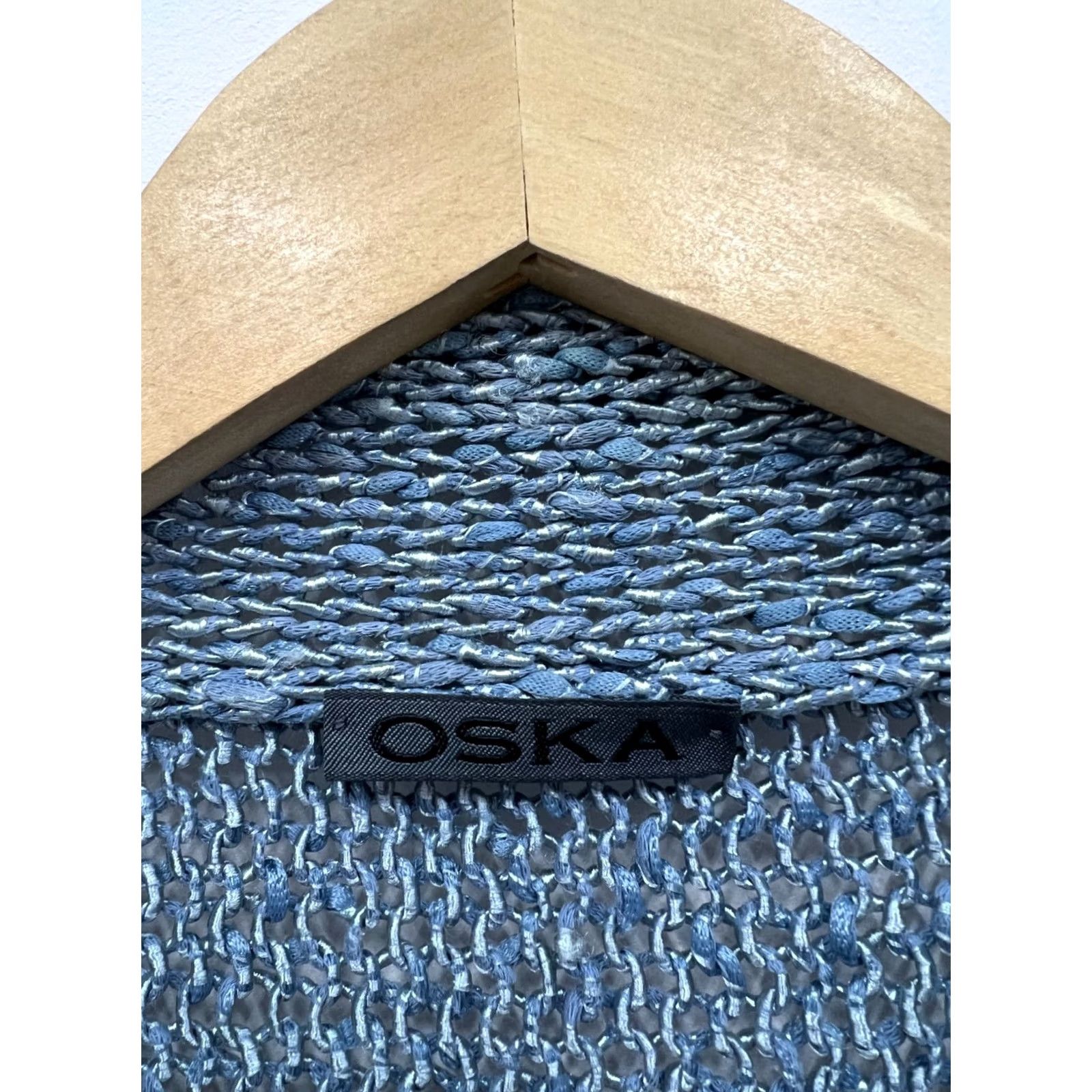 Vintage OSKA Knit Cardigan Sweater Open Front Wmns Size 3 Blue Silver Cardigan Womens Knit Open Front Cotton Polyamide Viscosa Knit Sleeve Long Size XS / US 0-2 / IT 36-38 - 5 Thumbnail