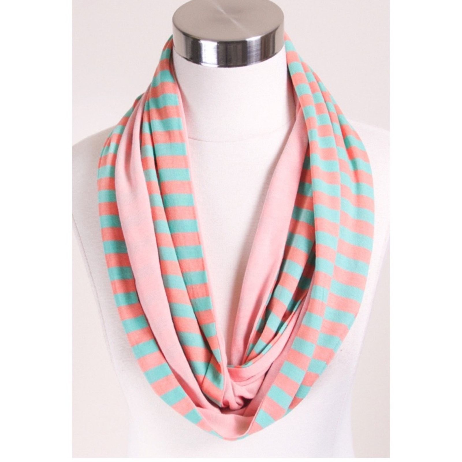 Other NEW NWT Reversible Peach & Mint Stripe Cowl Infinity Scarf Size ONE SIZE - 1 Preview