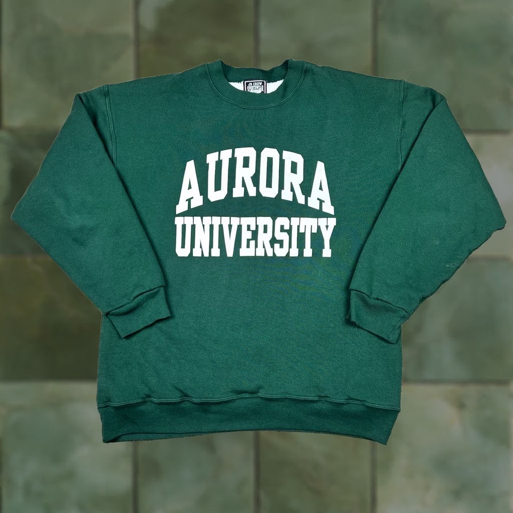 Vintage VINTAGE Aurora University Sweatshirt Crewneck Adult M Green 90s Lined Pullover Shirt Mens Size US M / EU 48-50 / 2 - 1 Thumbnail