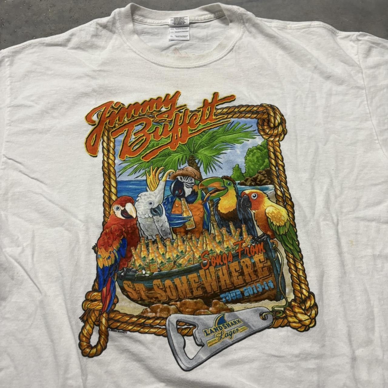 Japanese Brand × Vintage Crazy Vintage Y2K/2000s White Jimmy Buffet Summer Graphic Tee! Size US XL / EU 56 / 4 - 2 Thumbnail