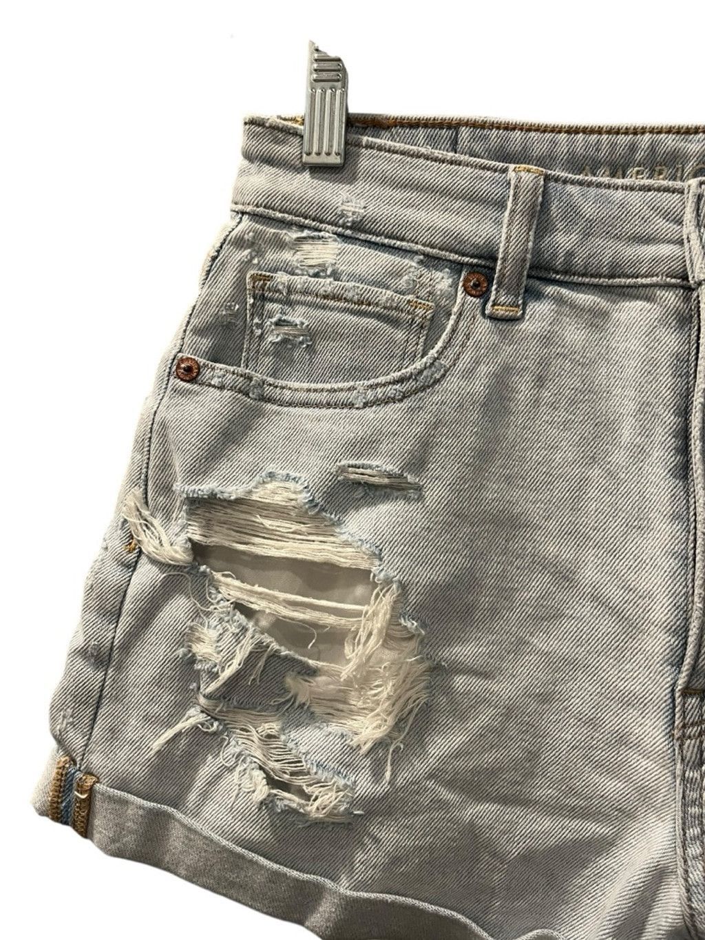 American Eagle Outfitters American Eagle Women's Size 6 Blue Distressed Denim Shorts Size 28" / US 6 / IT 42 - 3 Thumbnail