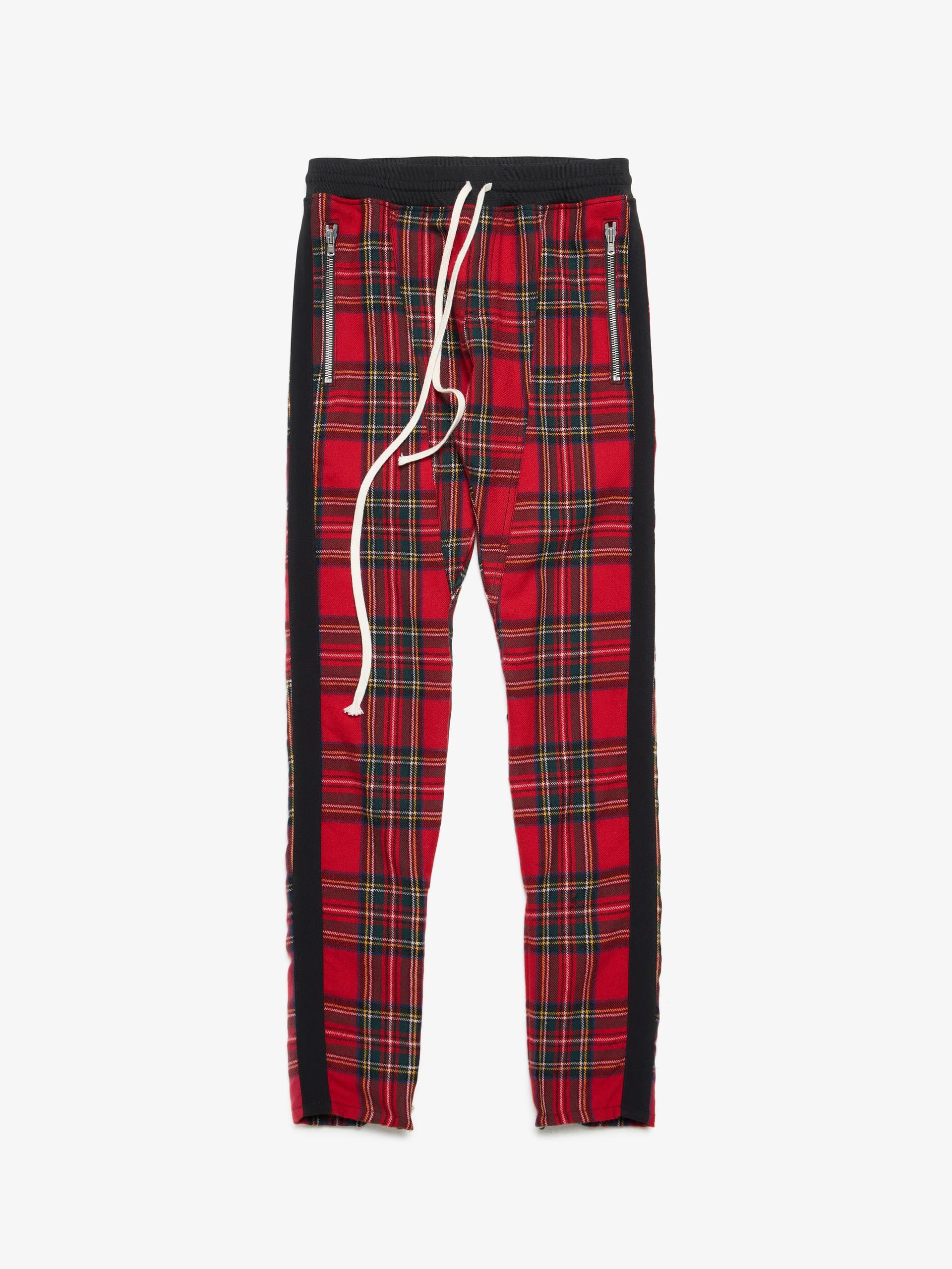 Red Checked Side Zipped Wool Pants
