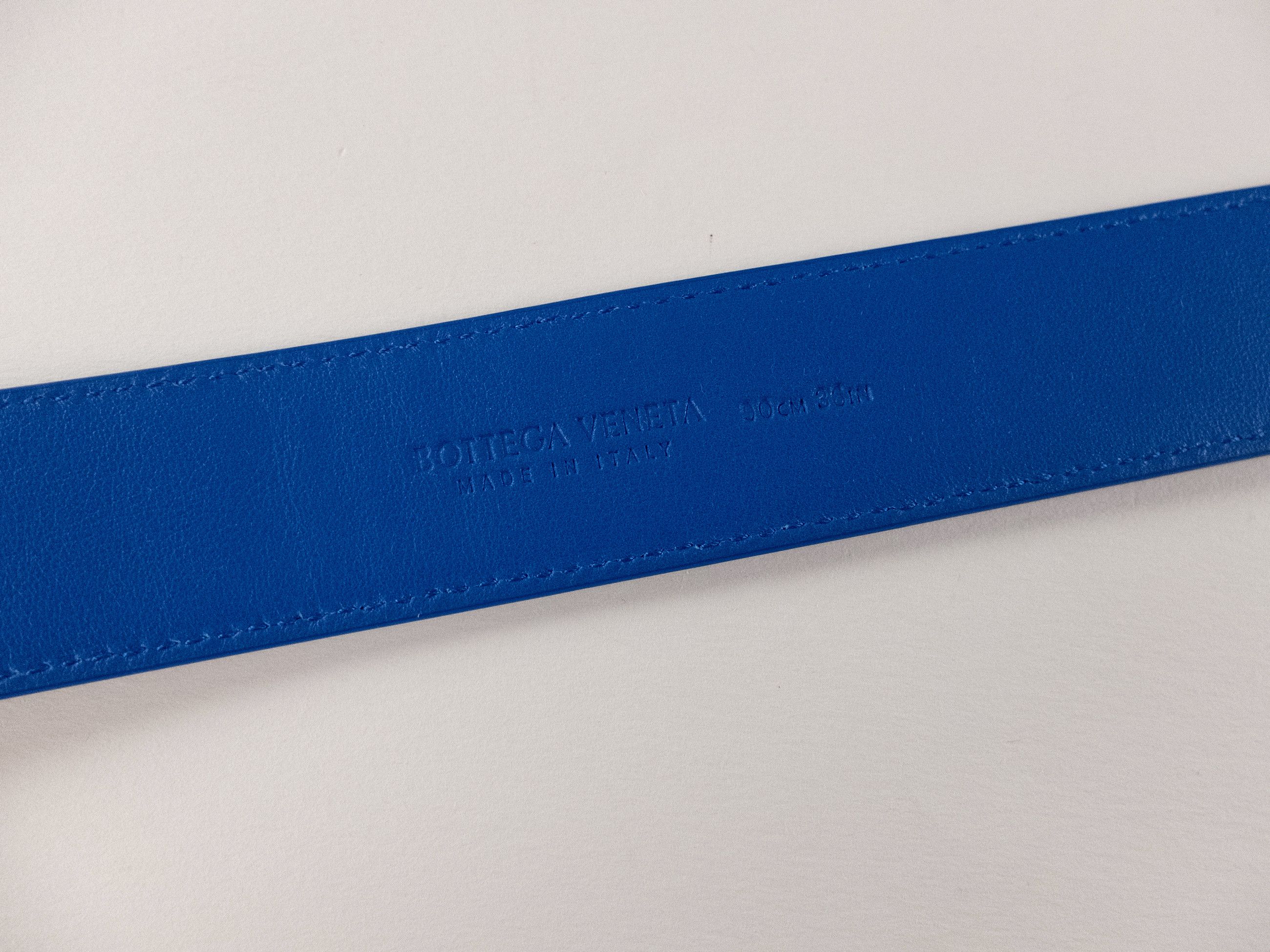 Bottega Veneta BOTTEGA VENETA blue intrecciato embossed leather belt 90 Size 34 - 6 Thumbnail
