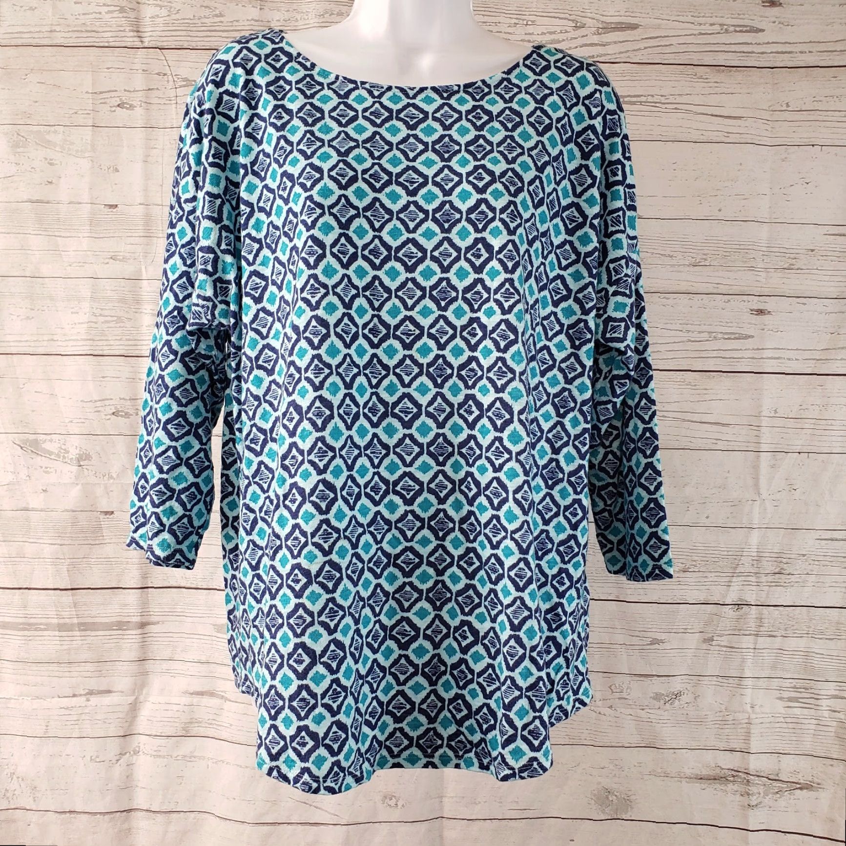 Vintage Chico's Women's Top Sz L Blue 3/4 Sleeve Cotton Blend Shirt Modern Basic Casual Womens Size L / US 10 / IT 46 - 2 Thumbnail