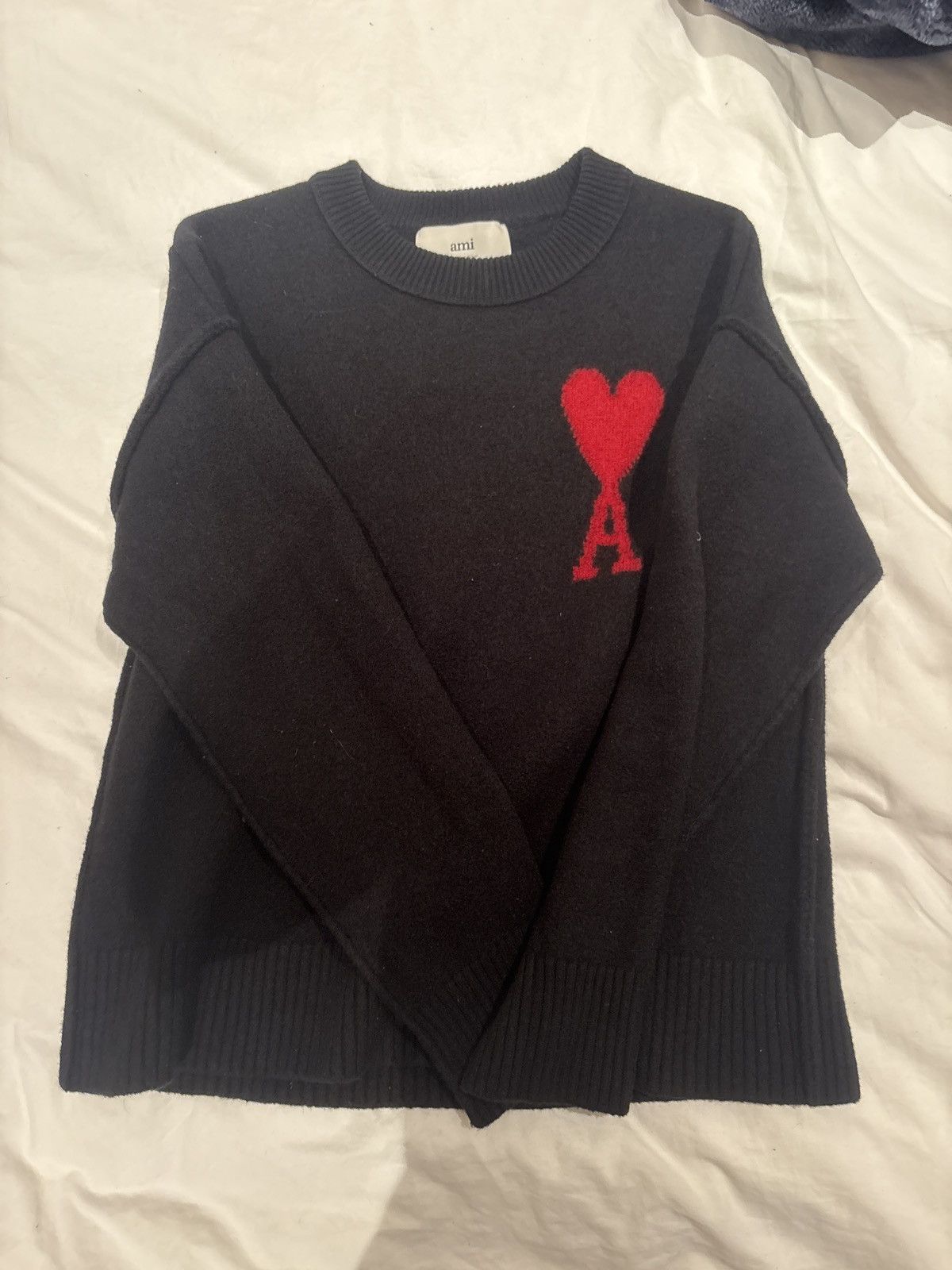 AMI Ami Paris Black Wool Crewneck Ami De Couer Sweater Size US XL / EU 56 / 4 - 1 Thumbnail