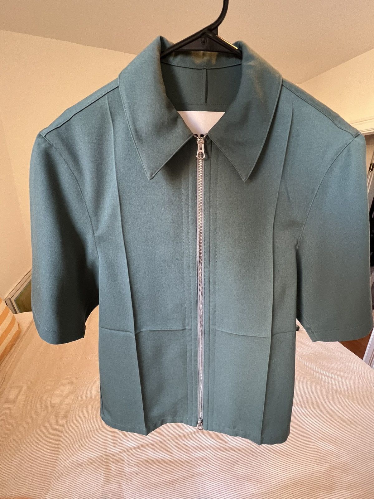 image of Jil Sander Wool Zip Up Shirt in Green, Men's (Size Small)