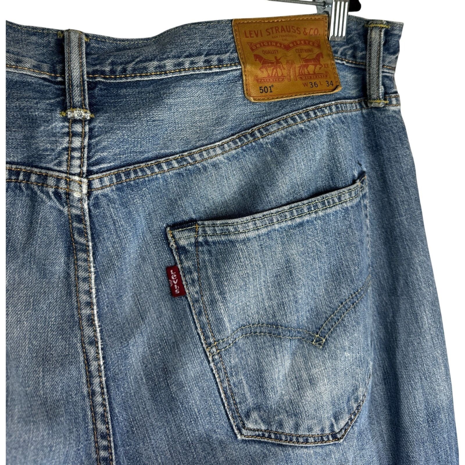 Levi's Levis 501 Button Fly Jeans Men Straight Leg Distressed 36X34 Size US 36 / EU 52 - 4 Thumbnail