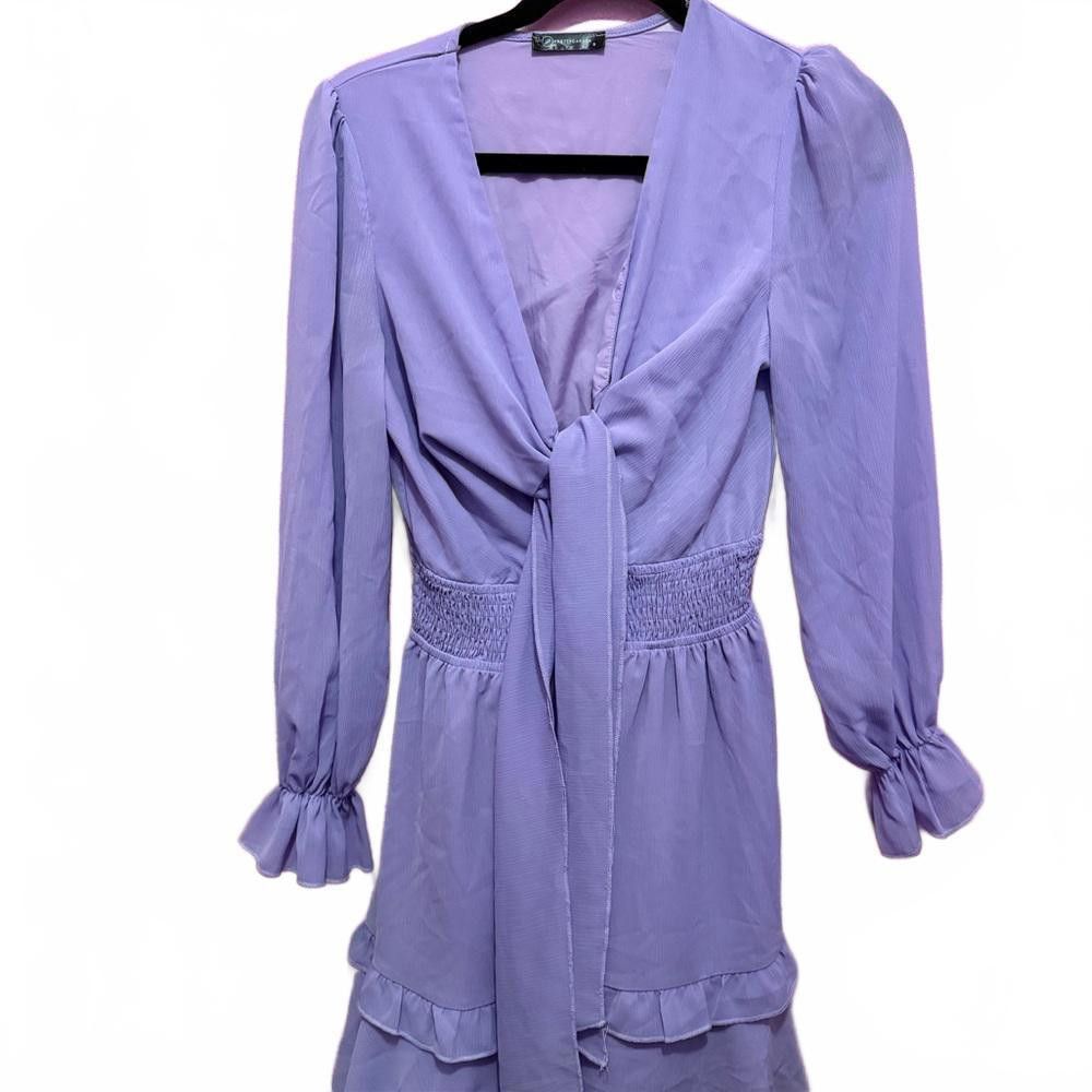 Designer Elegant Lavender Wrap Dress Size S / US 4 / IT 40 - 2 Thumbnail
