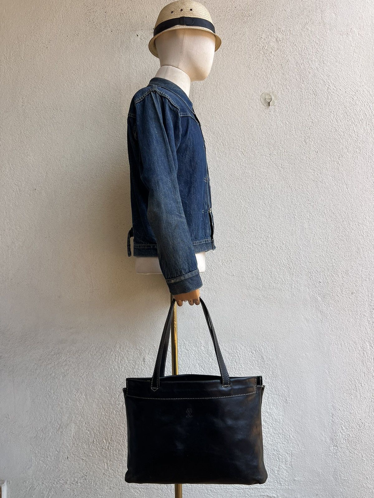 Leather CI-VA Distress Scratches Patina Leather Tote Bag Size ONE SIZE - 3 Thumbnail