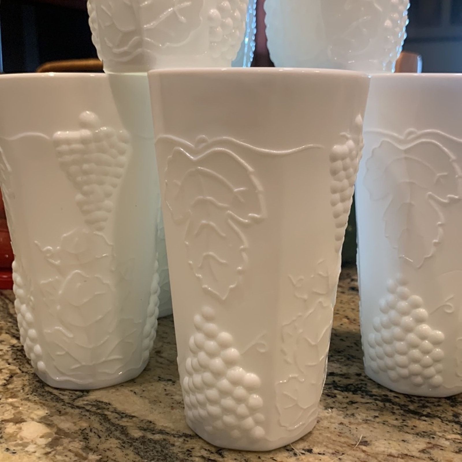 Vintage 8 Milk glass tumblers,grape vine pattern Size ONE SIZE - 2 Thumbnail