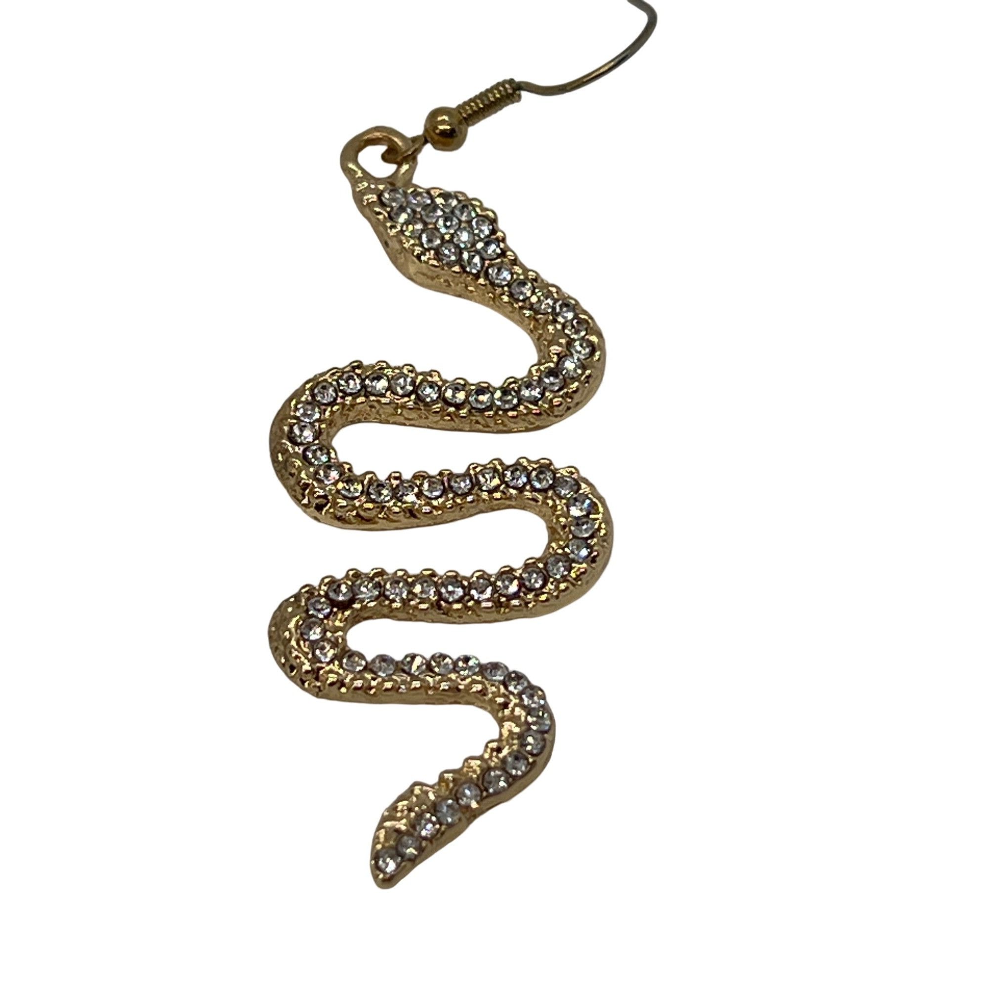 Other Gold Tone Snake Dangle Earrings Clear Rhinestone Accents Hoo Size ONE SIZE - 2 Thumbnail
