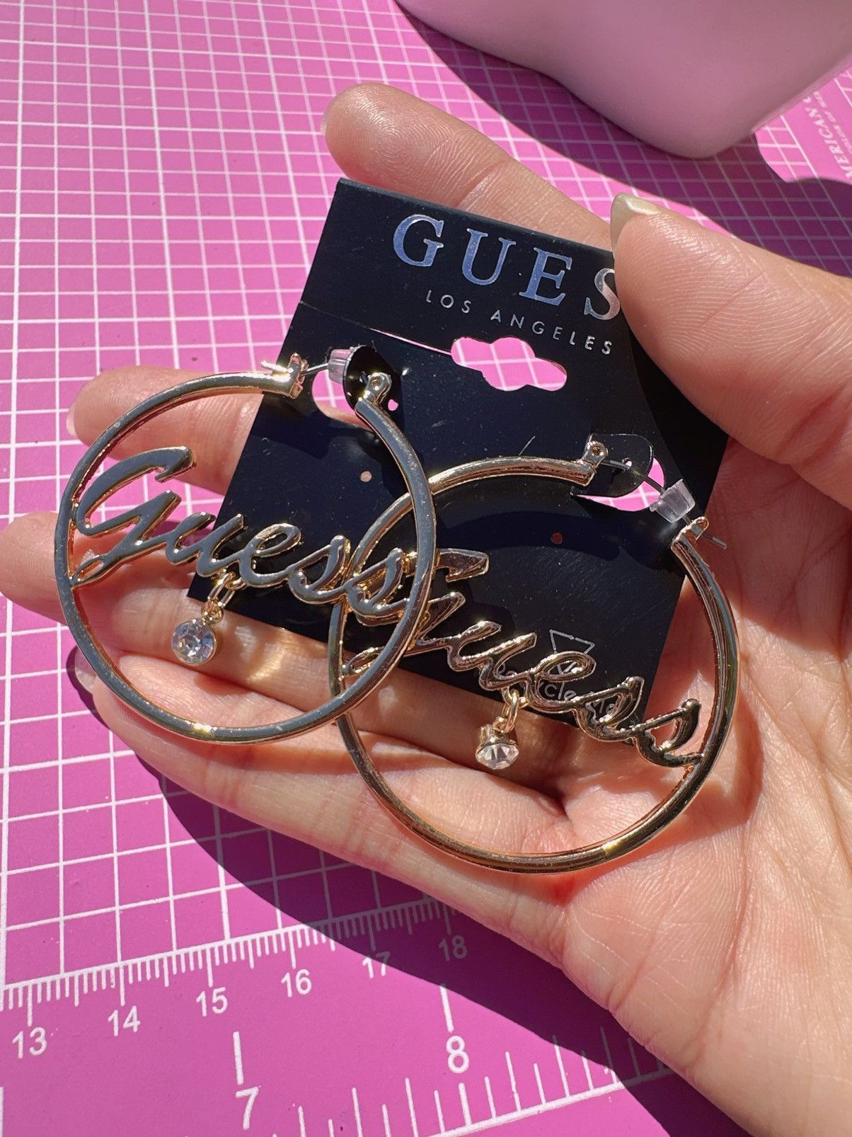 Guess Guess Earrings logo signed gold tone loop clip on diamond Size ONE SIZE - 2 Thumbnail