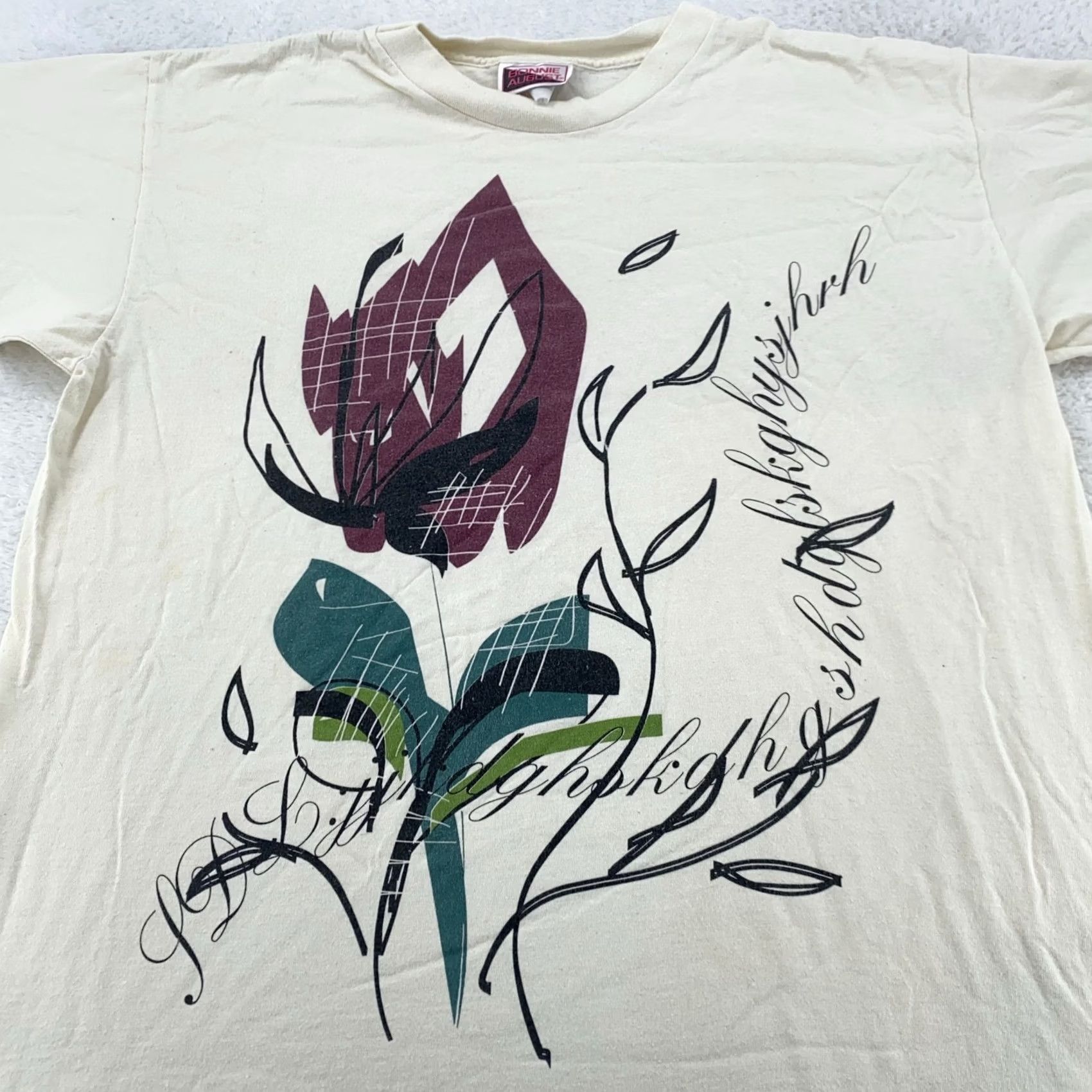 Vintage VINTAGE Bonnie August Floral Graphic Art Shirt Womens L/XL Ivory 90s Flower Tee Ladies L Size L / US 10 / IT 46 - 2 Thumbnail
