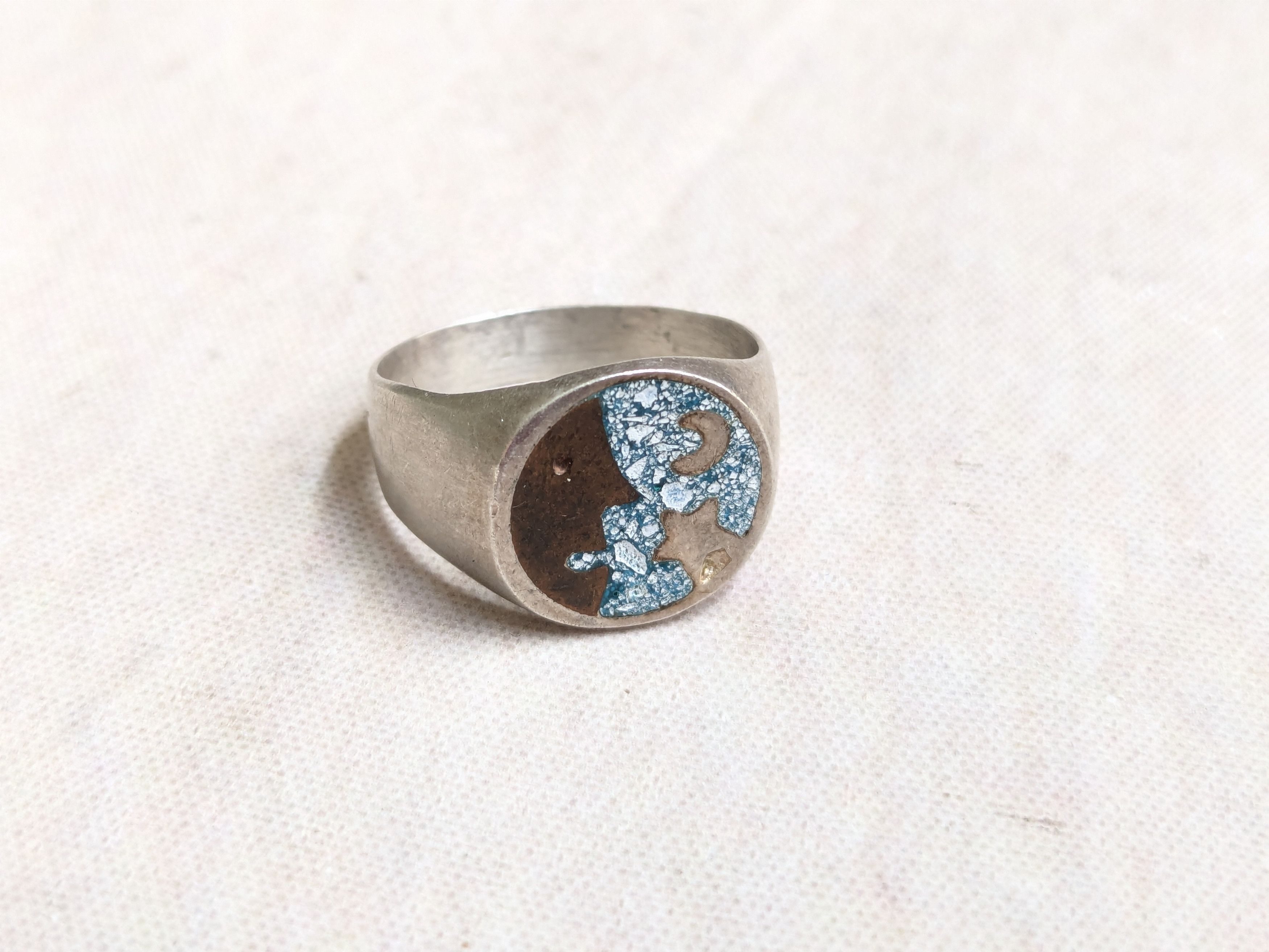 Jewelry Vintage Sterling Silver Ring Blue Moon Stars Copper 10.5, Men's