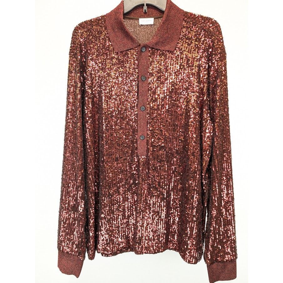 Saint Laurent Paris o1rshd1 Sequinned Sequin Long Sleeve Polo Shirt in Red Size US XL / EU 56 / 4 - 4 Thumbnail