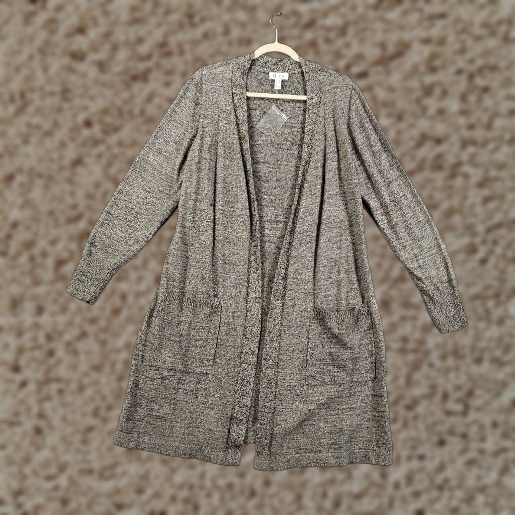 Vintage Womens Cardigan Size M Open Pockets Long Sleeve Longline Black Heathered Gray Knit Open Cardigan Women Regular D&Co. Vintage No 90s? Size M / US 6-8 / IT 42-44 - 1 Thumbnail
