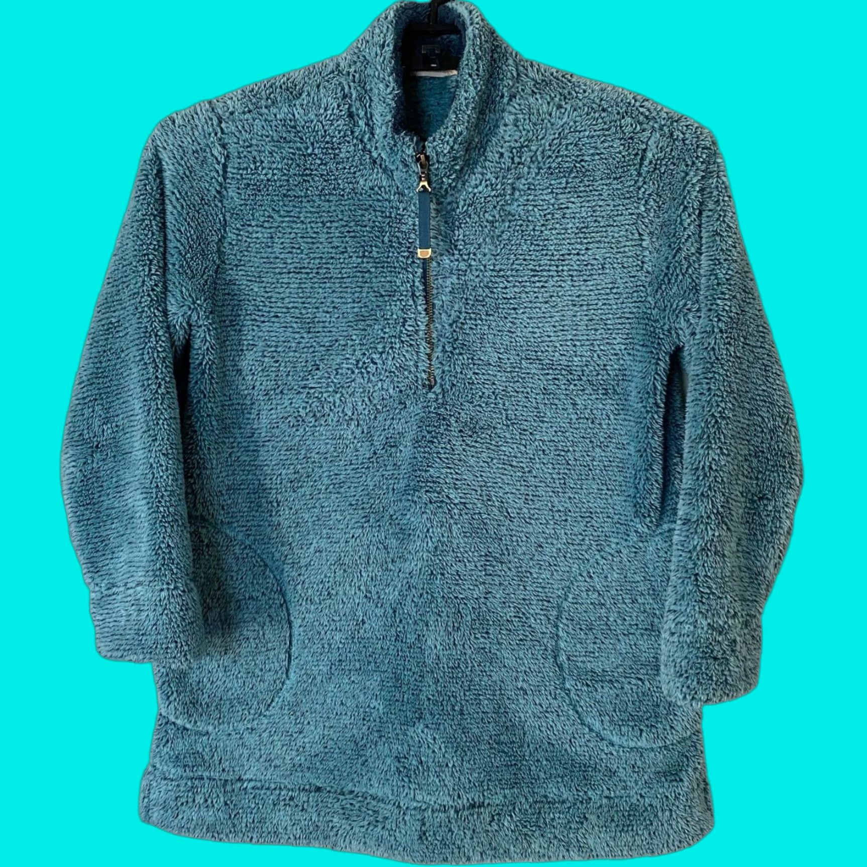 Soft Surroundings Soft Surroundings Faux Sherpa Plush Teddy 1/4 Zip Pullover Women's S Teal Blue Jacket Casual Outdoor Workwear Size S / US 4 / IT 40 - 1 Thumbnail