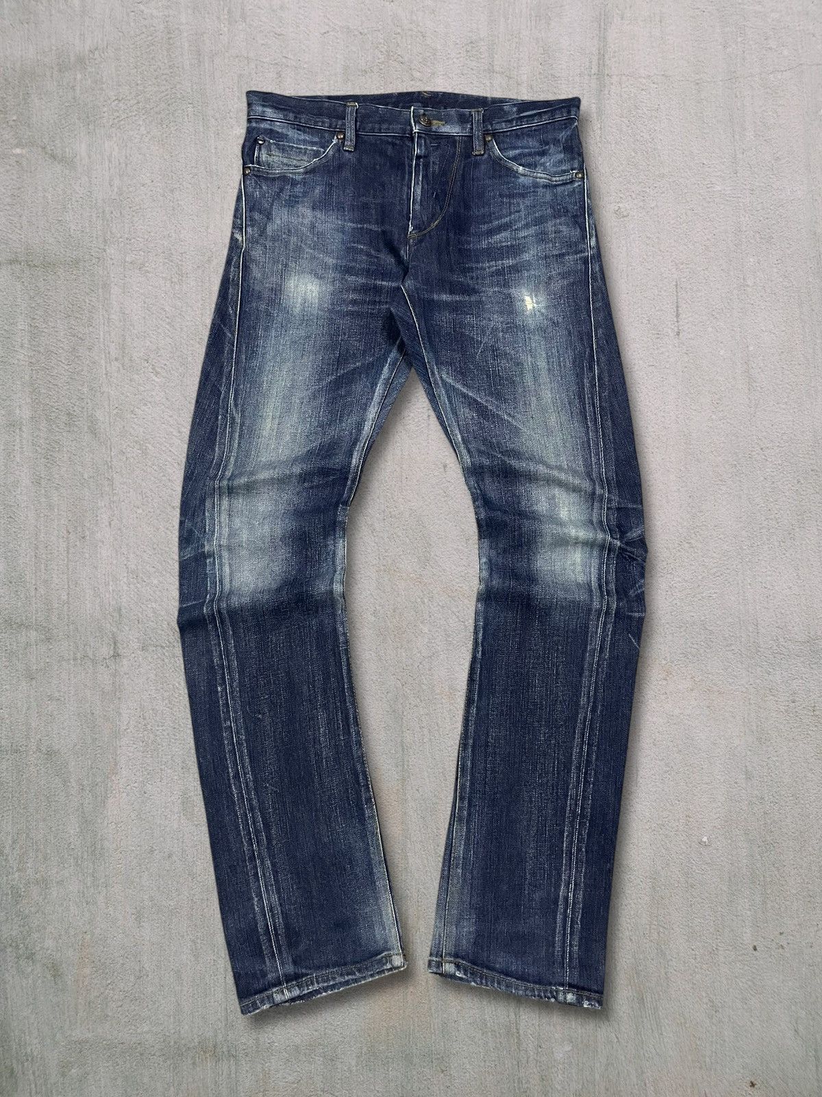 Vintage Japanese Goth Skull Blue Wash Back Buckle Slim Jeans