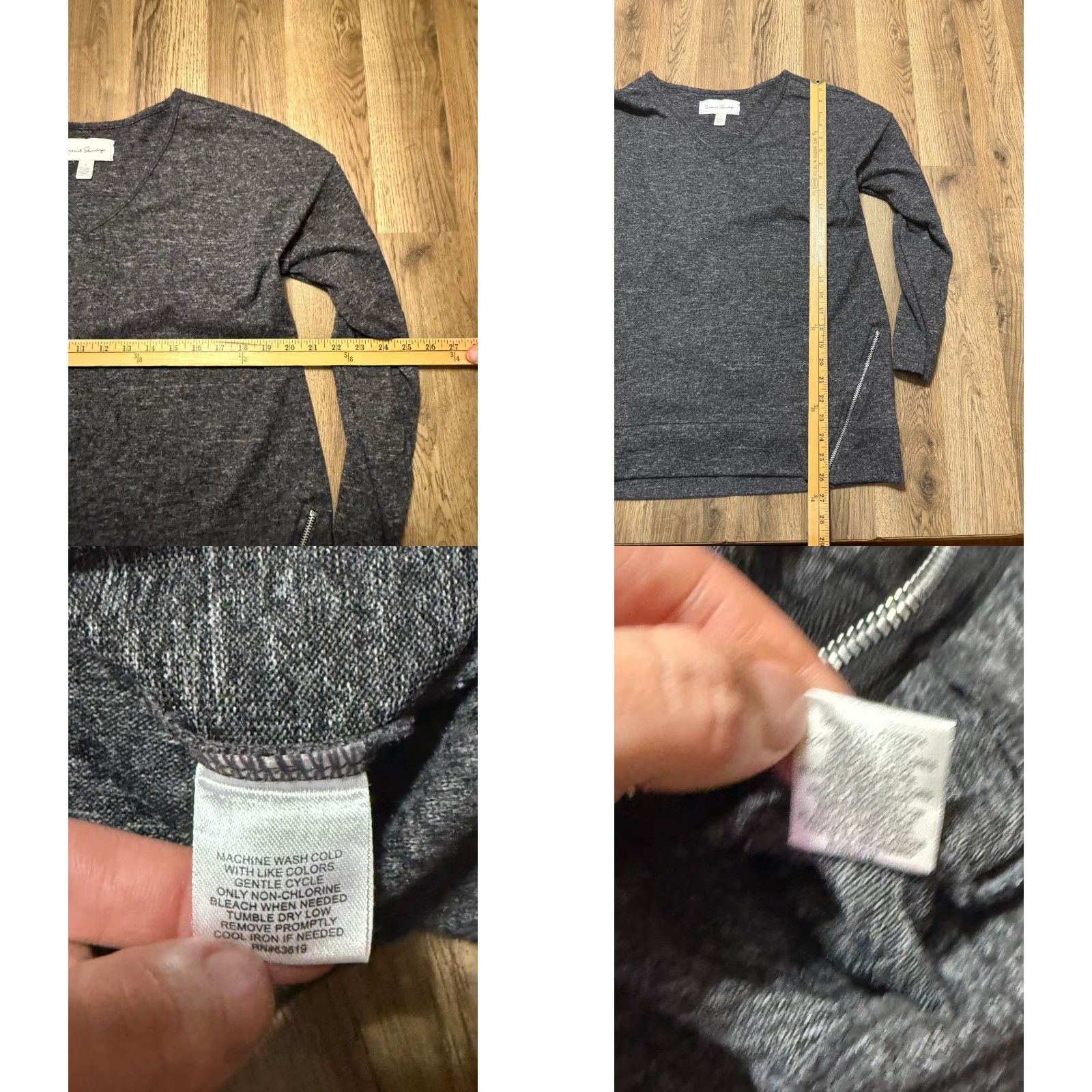 Vintage French Laundry Shirt Women's Large Gray Front Zip Long Sleeve V-Neck Shirt Size L / US 10 / IT 46 - 8 Thumbnail