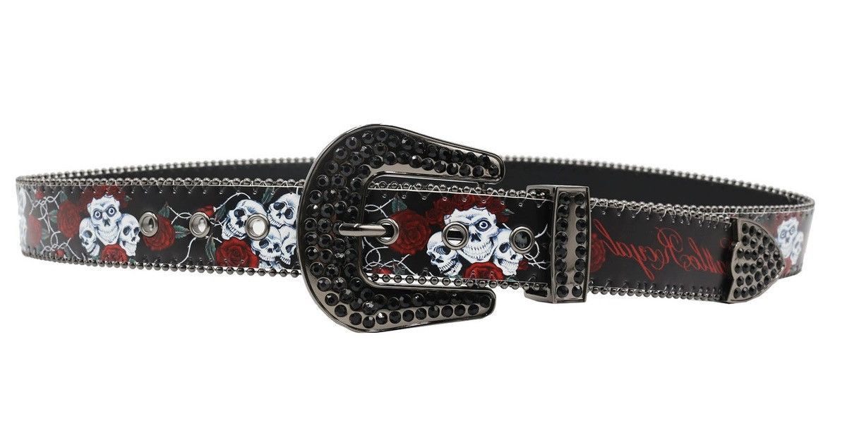 Japanese Brand × Vintage Retro skull skeleton roses western rhinestone studded belt Size ONE SIZE - 3 Thumbnail