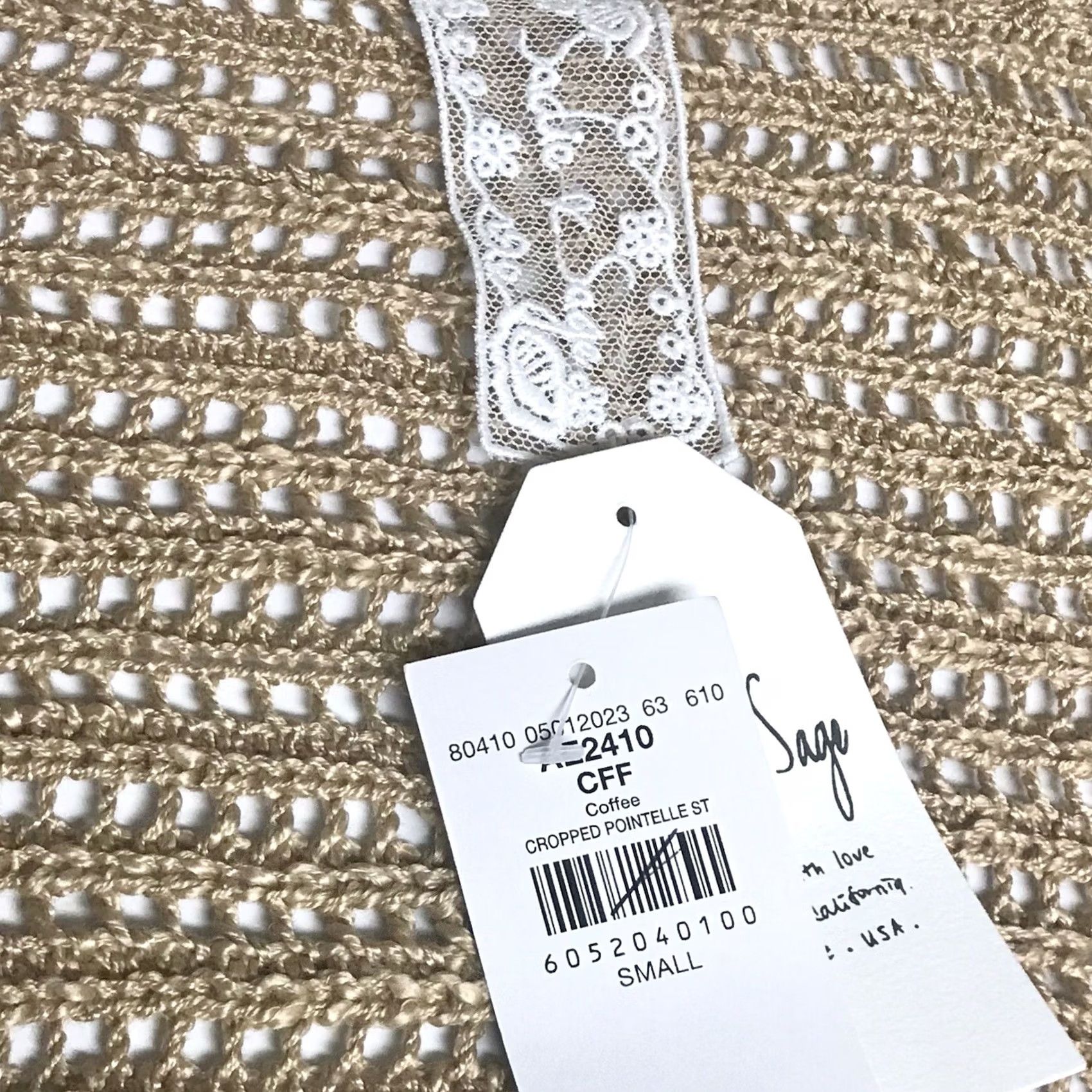 Vintage Buckle Sadie & Sage Women Coffee Crochet Pointelle Open Front Cardigan Sweater S Size S / US 4 / IT 40 - 2 Thumbnail