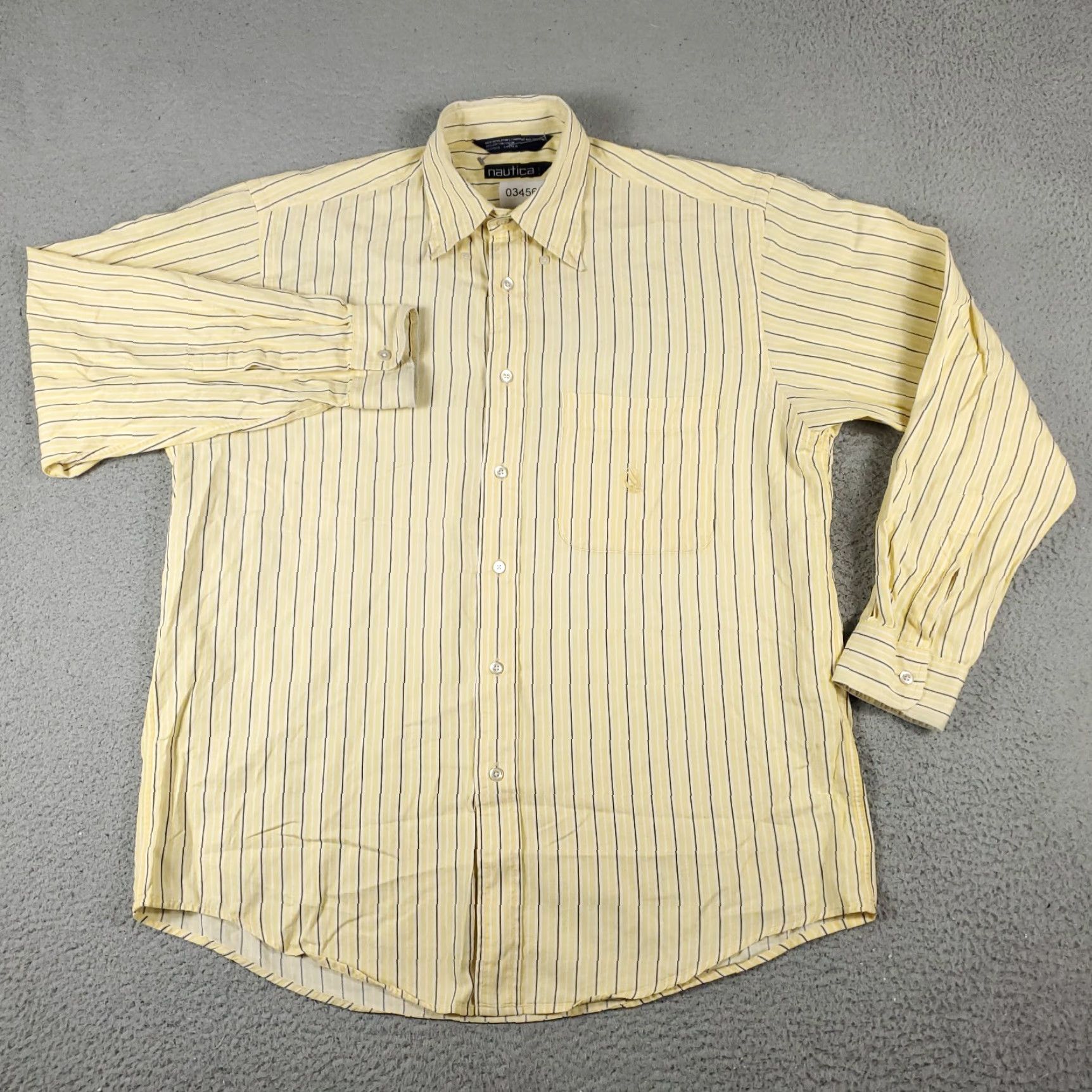 Nautica Nautica Button-Up Shirt Mens Medium Yellow Blue Striped Casual Long Sleeve Size US M / EU 48-50 / 2 - 3 Thumbnail