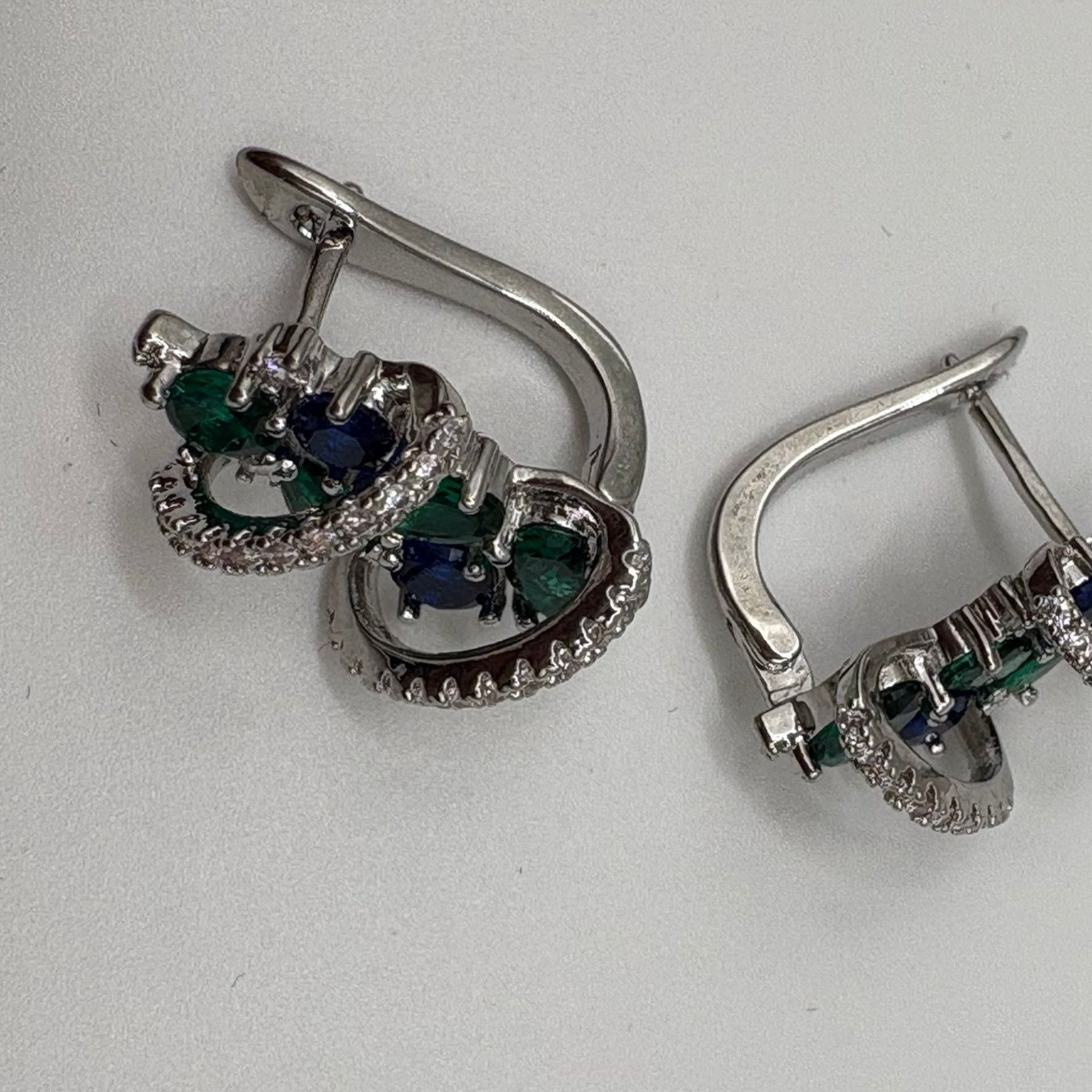Other Blue & Emerald Green Leverback Earrings Silver Rhodium plate Size ONE SIZE - 4 Thumbnail