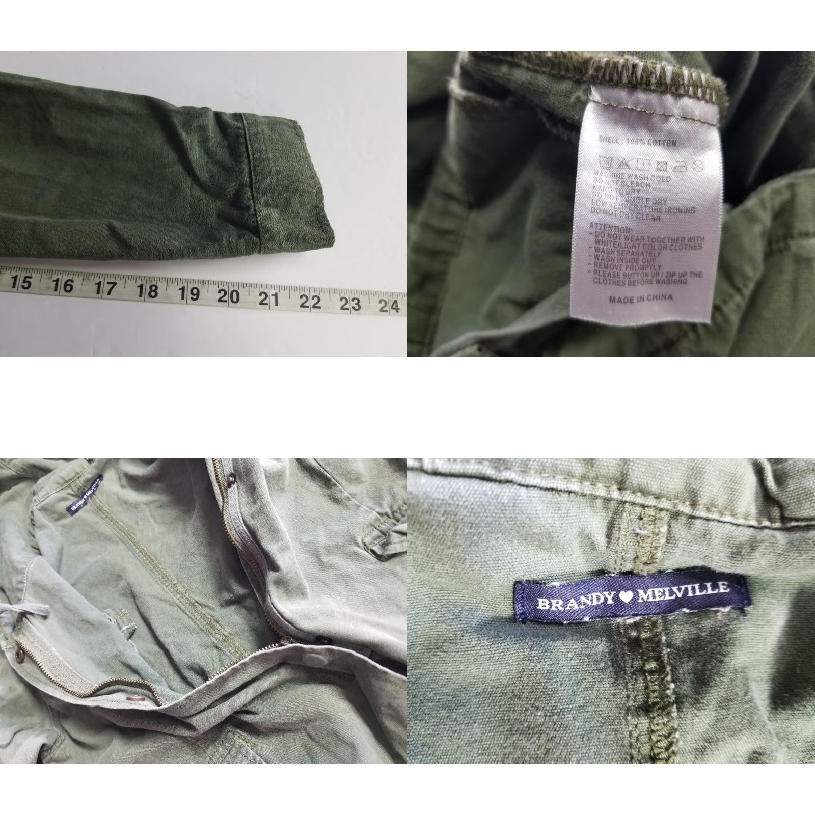 Brandy Melville Brandy Melville Green Jacket Cropped 100% Cotton OS See Measurements Military Jacket Hooded Lightweight Pockets Full Zip Casual Women One Size Green Size ONE SIZE - 8 Thumbnail