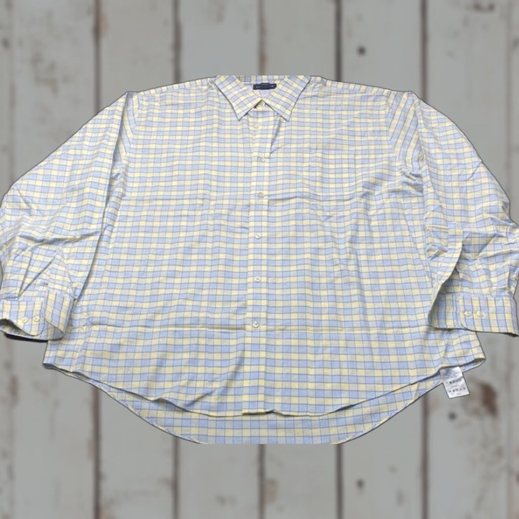 Lands' End Vintage Lands' End Shirt Mens 2XL Button-Down Long Sleeve Pocket Blue Yellow Check Plaid Shirt Size US XXL / EU 58 / 5 - 1 Thumbnail