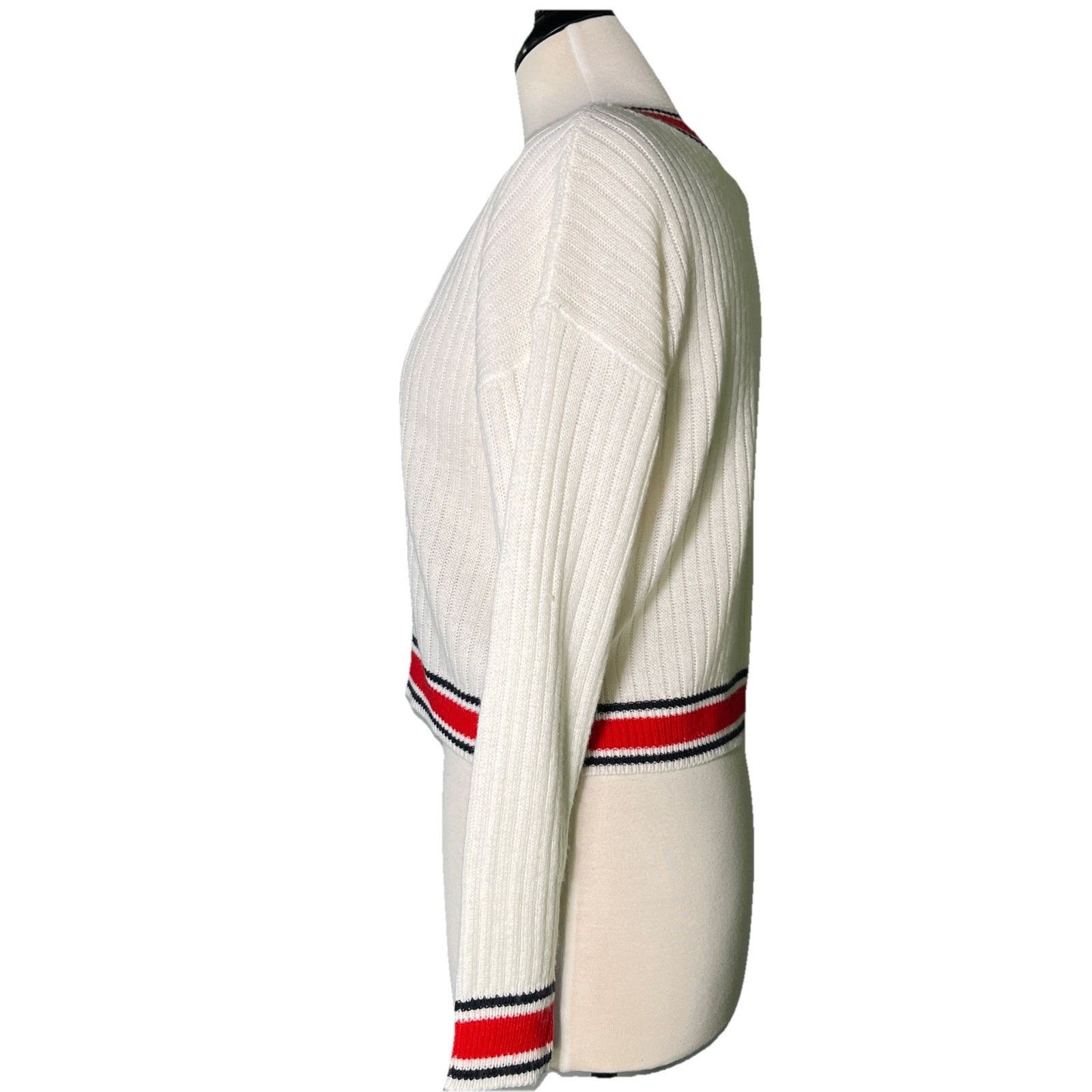 Divided Divided Knit Crop Sweater Small Preppy White w/ Red Trim Size S / US 4 / IT 40 - 3 Thumbnail