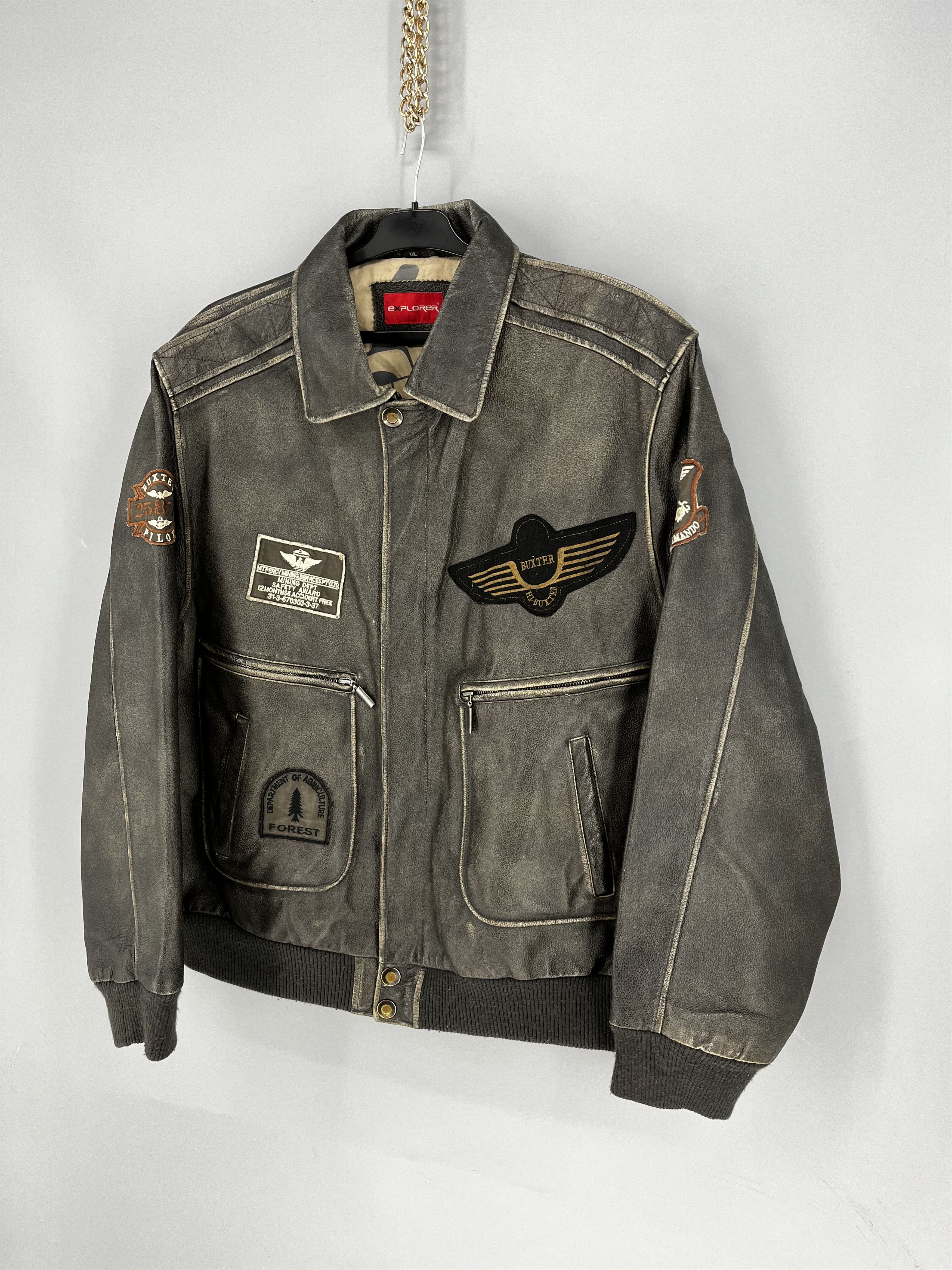 Vintage Explorer Vtg Leather Bomber Jacket – Distressed Patina 90s Size US XXL / EU 58 / 5 - 3 Thumbnail