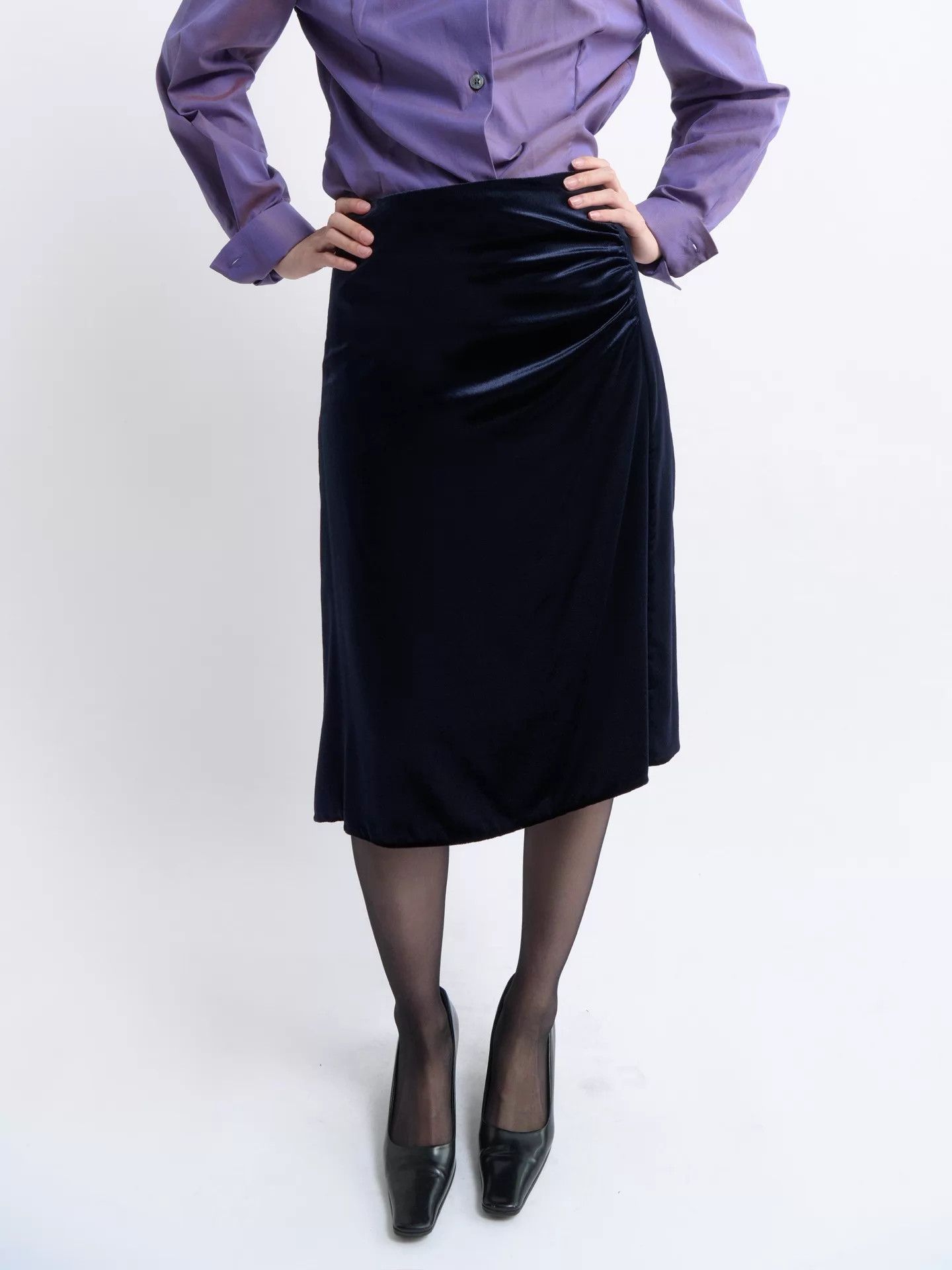 Prada PRADA Women's Velvet Sheen Pleated Skirt Deep Navy Size 25" / US 0 / IT 36 - 1 Thumbnail