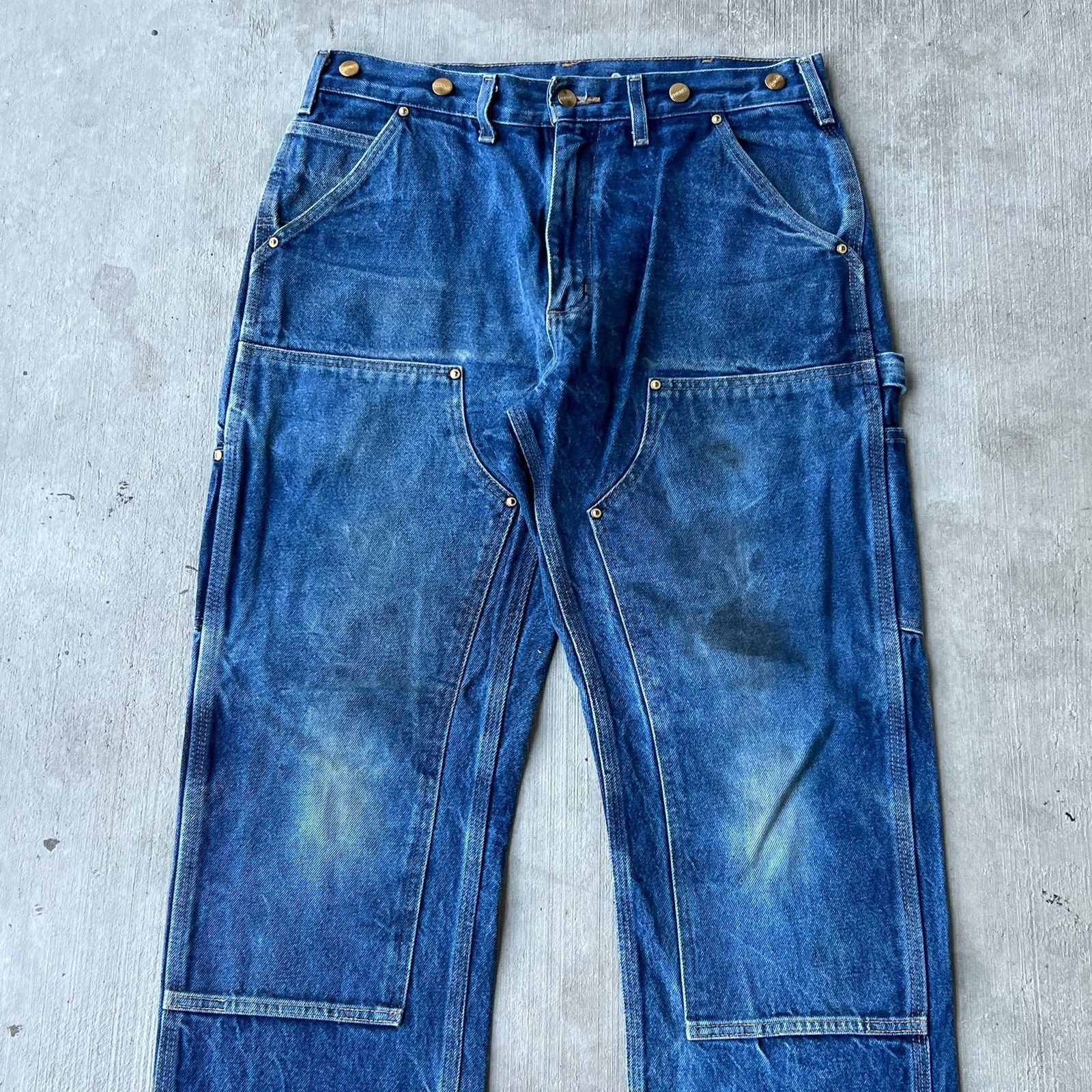 Carhartt × Vintage Carhartt faded denim blue jean double knee work wear pants Size US 33 - 2 Thumbnail