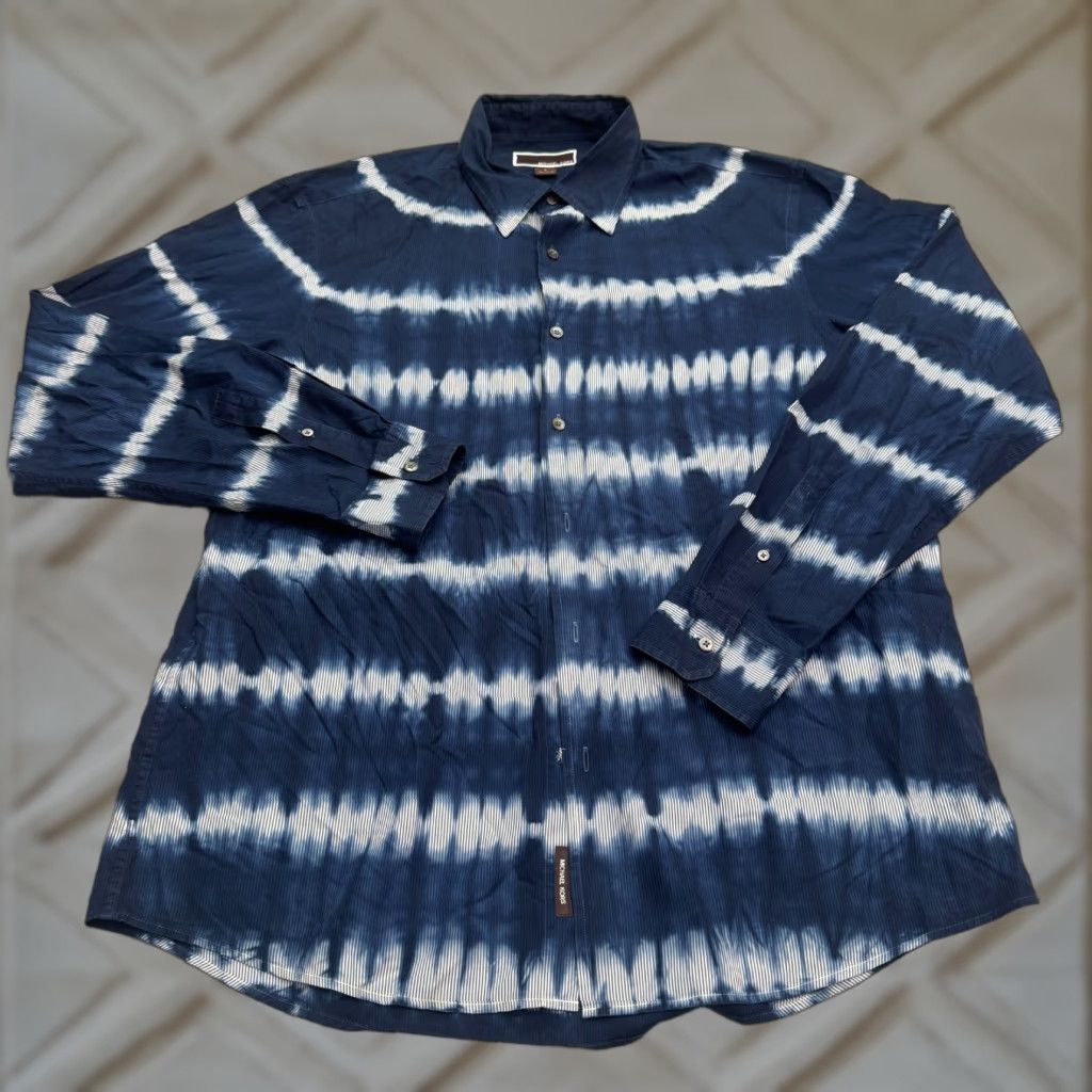 Michael Kors VINTAGE Michael Kors Button-Up Shirt Mens Large Tie-Dye Cotton Long Sleeve Casual Autumn Spring Summer Mens Size US L / EU 52-54 / 3 - 1 Thumbnail