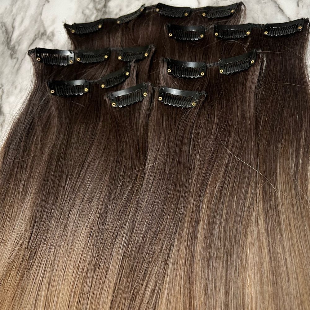 Other 24 Inch Ombre Clip in Hair Extensions Brown to Light Blond Size ONE SIZE - 2 Thumbnail